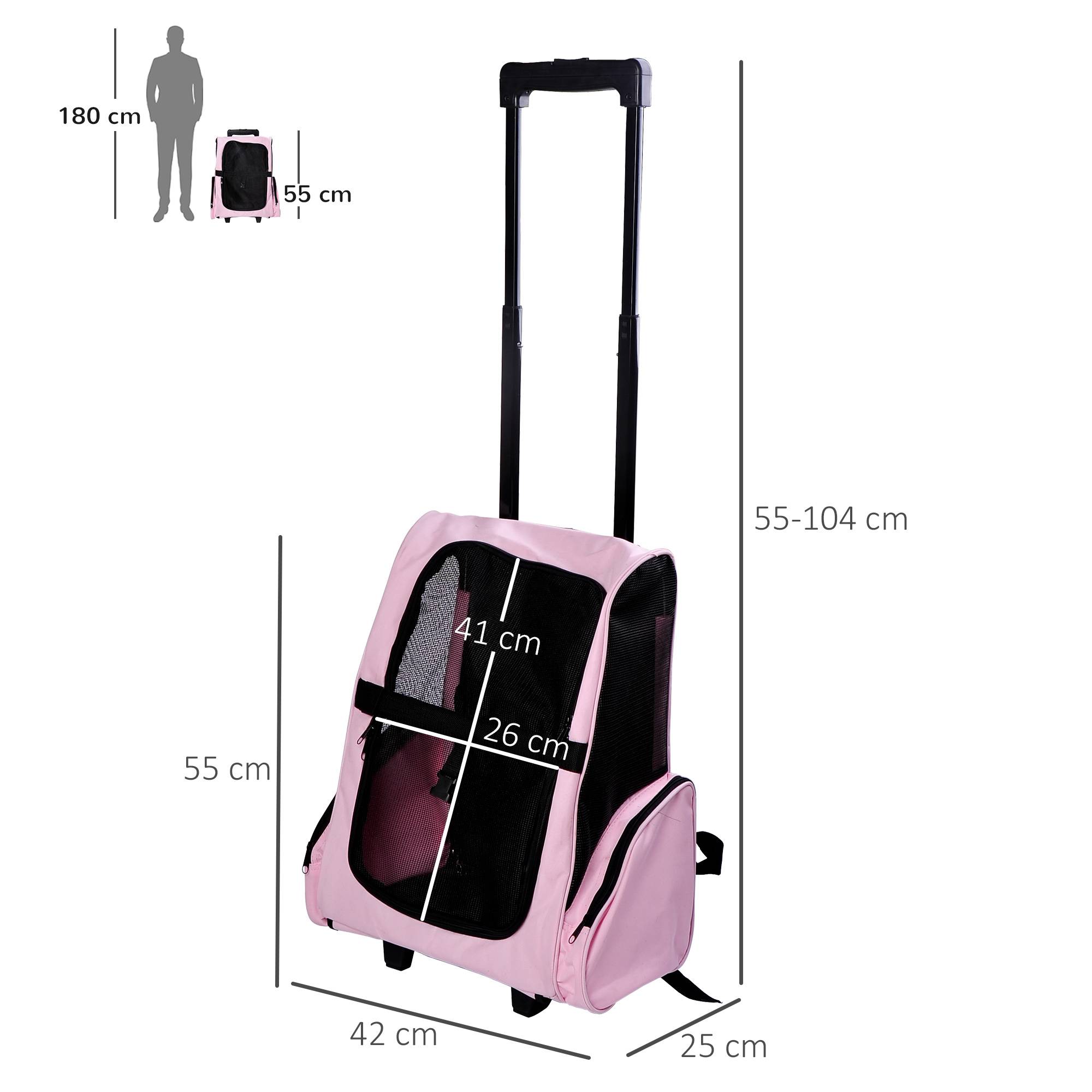 Sac à dos de transport trolley pour chien chat en métal Oxford aéré rose 55cm - ComfortXL Outdoor Living - Image 5