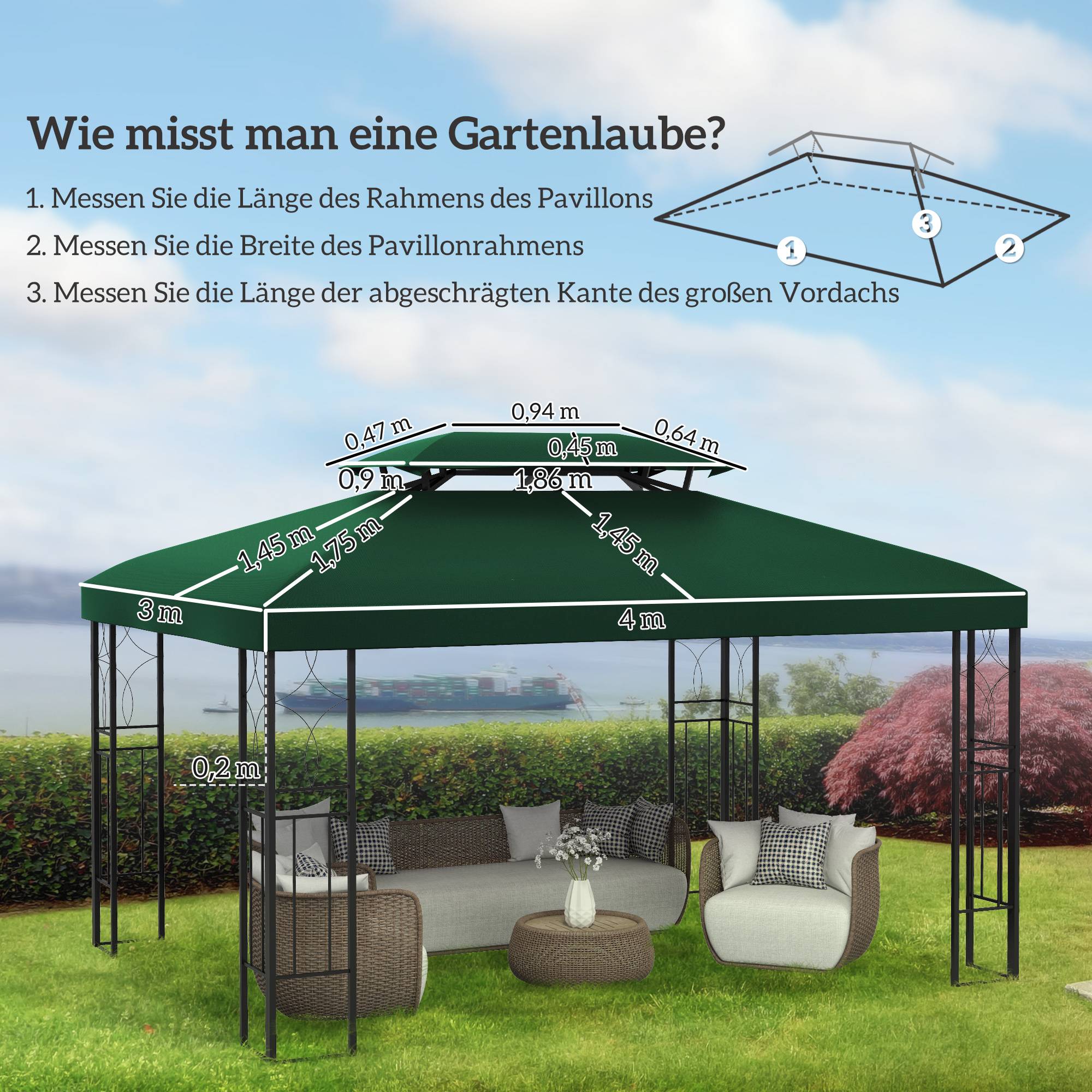 Toiture rechange tonnelle 3x4 m toit double imperméable bâche remplacement polyester vert - Image 5