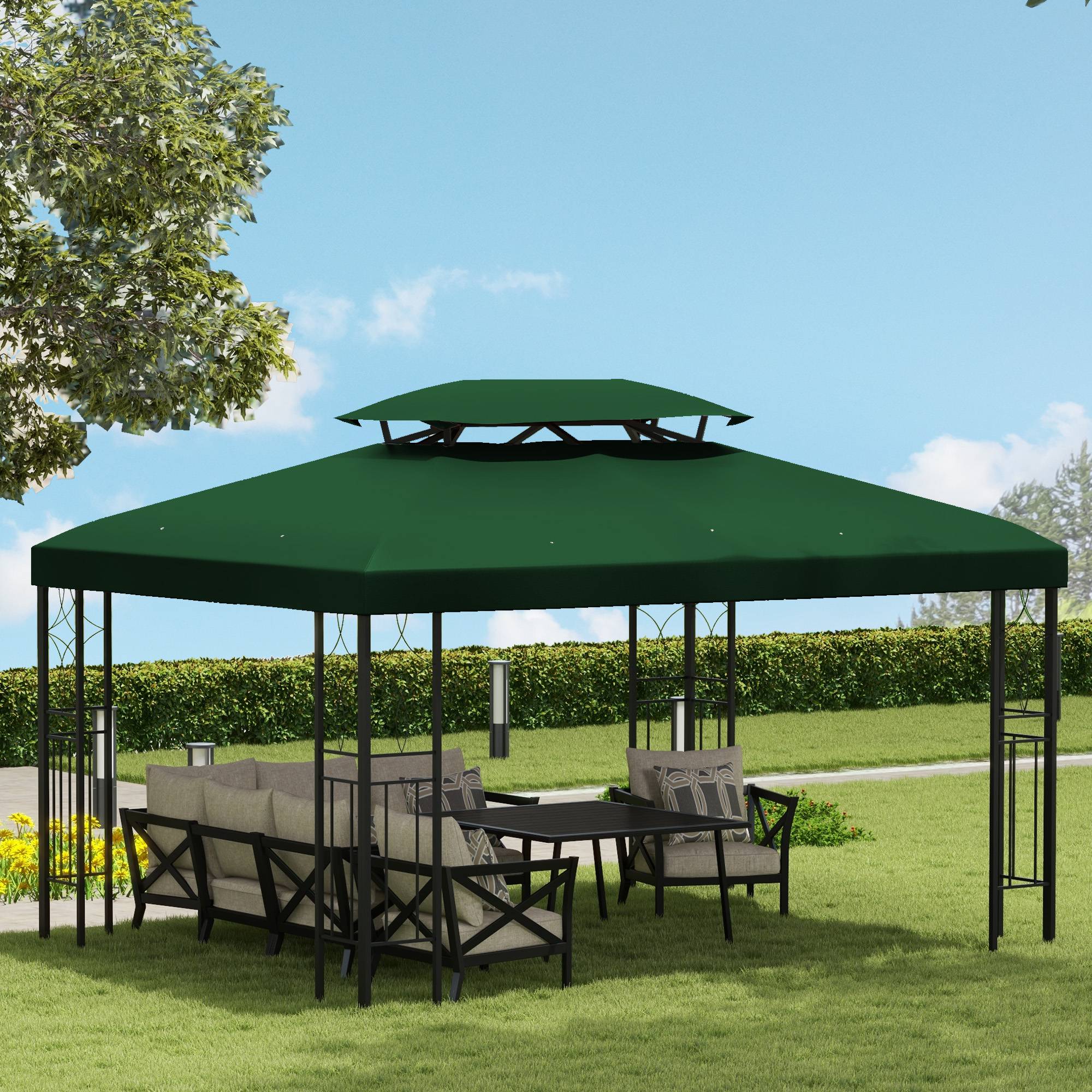 Toiture rechange tonnelle 3x4 m toit double imperméable bâche remplacement polyester vert - Image 9