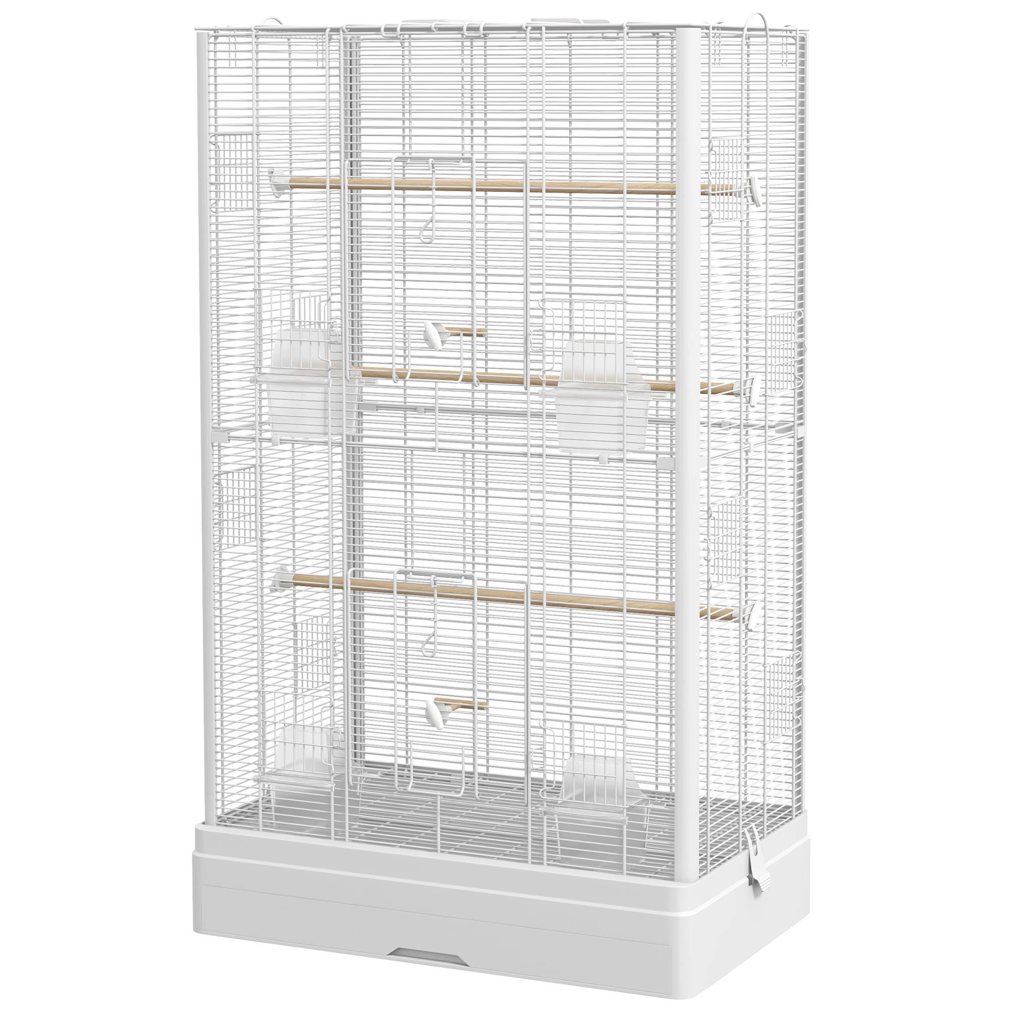 Cage à oiseaux volière avec portes perchoirs cage pour canaris perruches perroquets 61 x 36,5 x 98 cm blanc - Image 2
