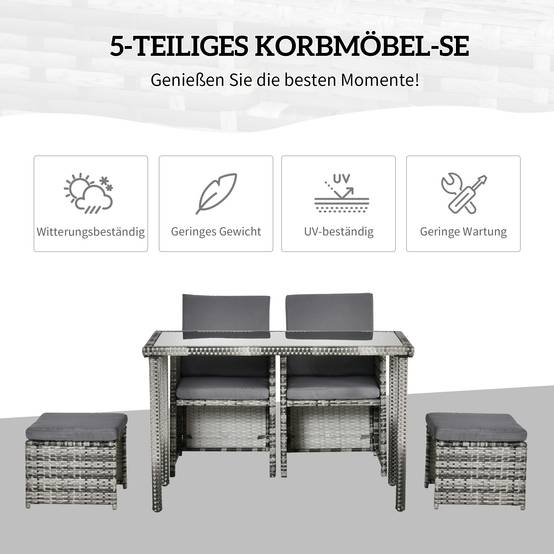 ComfortXL - Salon de jardin 4 places résine tressée terrasse 5 pièces avec coussins Gris - ComfortXL Outdoor Living - Image 4