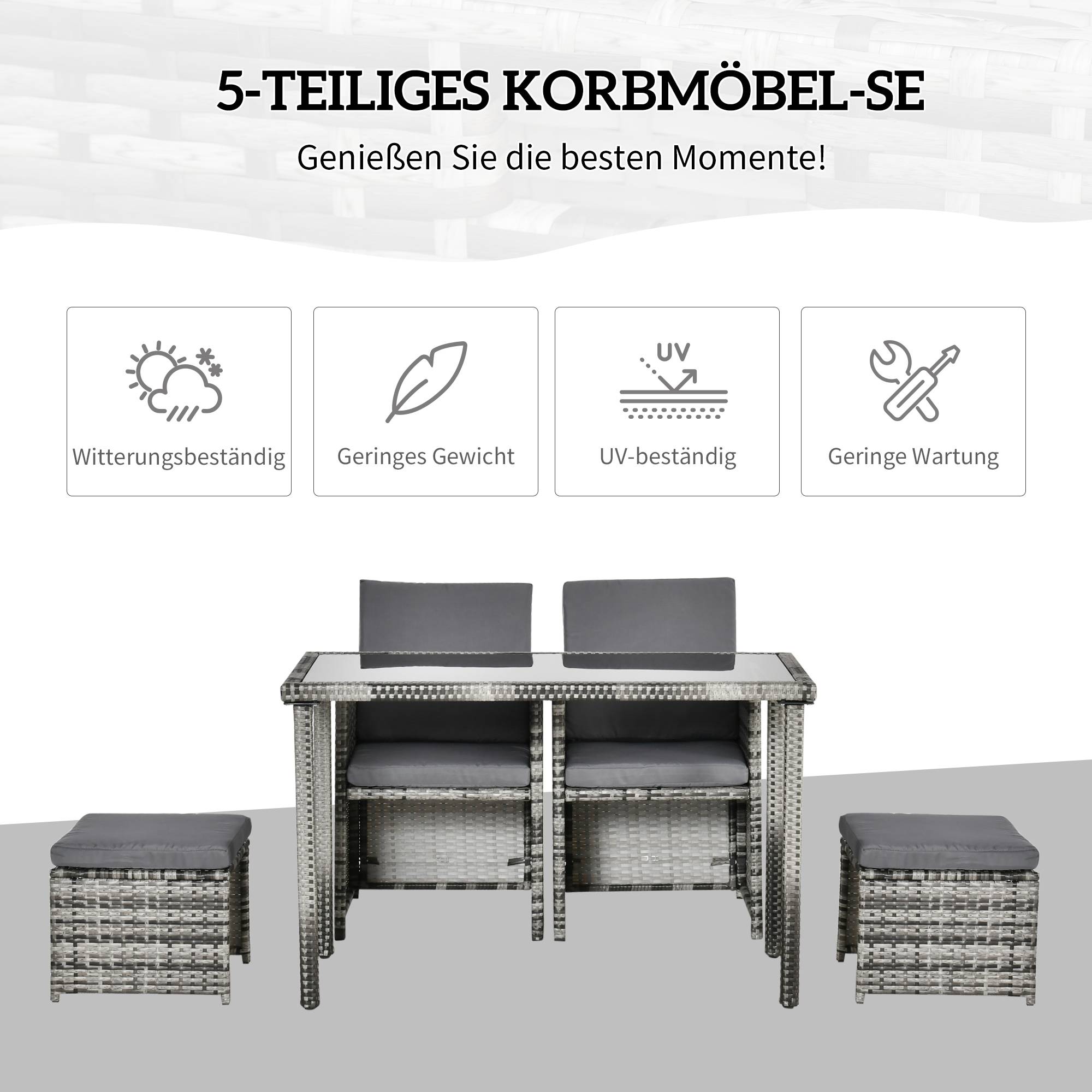 ComfortXL - Salon de jardin 4 places résine tressée terrasse 5 pièces avec coussins Gris - ComfortXL Outdoor Living - Image 4