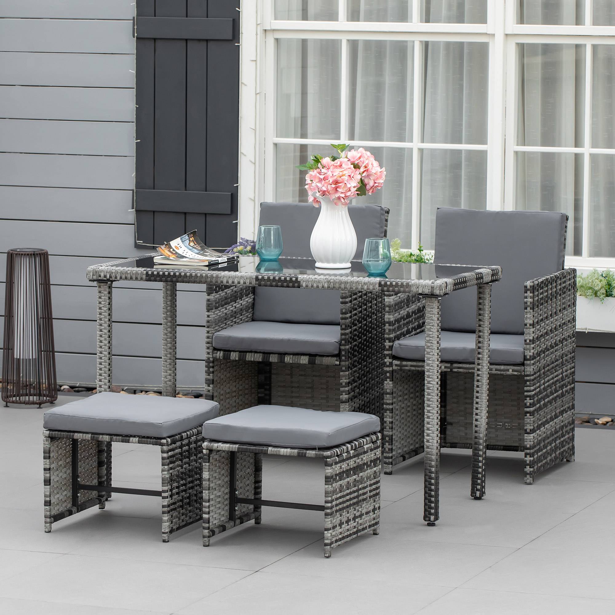 ComfortXL - Salon de jardin 4 places résine tressée terrasse 5 pièces avec coussins Gris - ComfortXL Outdoor Living - Image 1