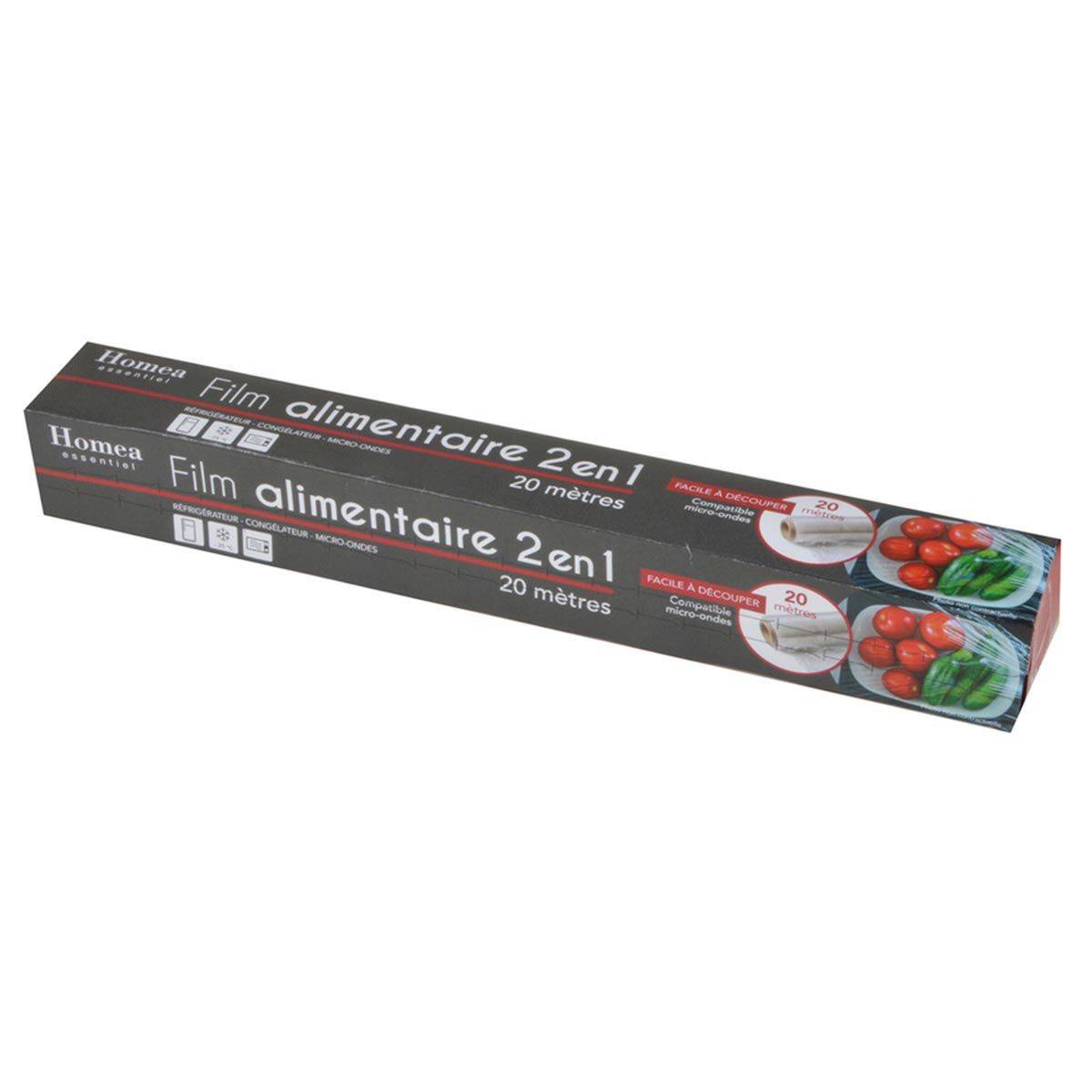 Film Alimentaire en PVC "2 en 1" 20m Transparent