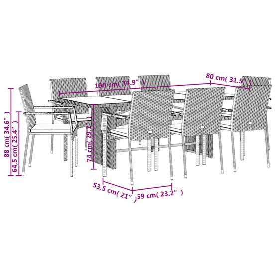 Ensemble Table et Chaises de Jardin 8 Personnes Résine Tressée Noire, Plateau Table en Bois d'Acacia 190cm – ComfortXL Outdoor Living - Image 7