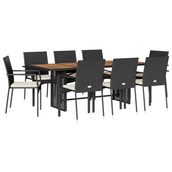 Ensemble Table et Chaises de Jardin 8 Personnes Résine Tressée Noire, Plateau Table en Bois d'Acacia 190cm – ComfortXL Outdoor Living - Image 2