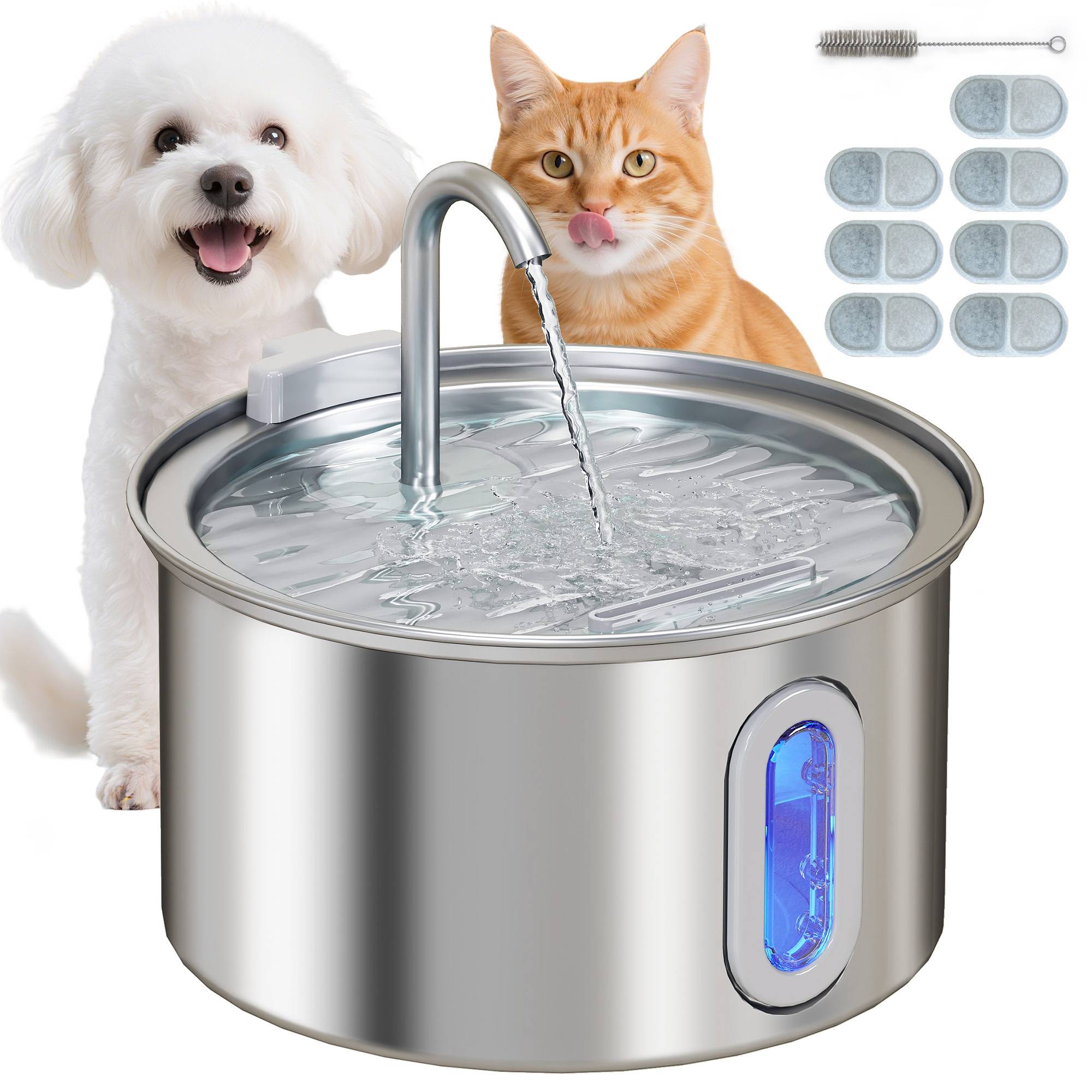 Fontaine à eau pour chats 2,5 L avec pompe silencieuse, LED, filtre à charbon actif, 19,4 x 19,4 x 18,7 cm - Image 1