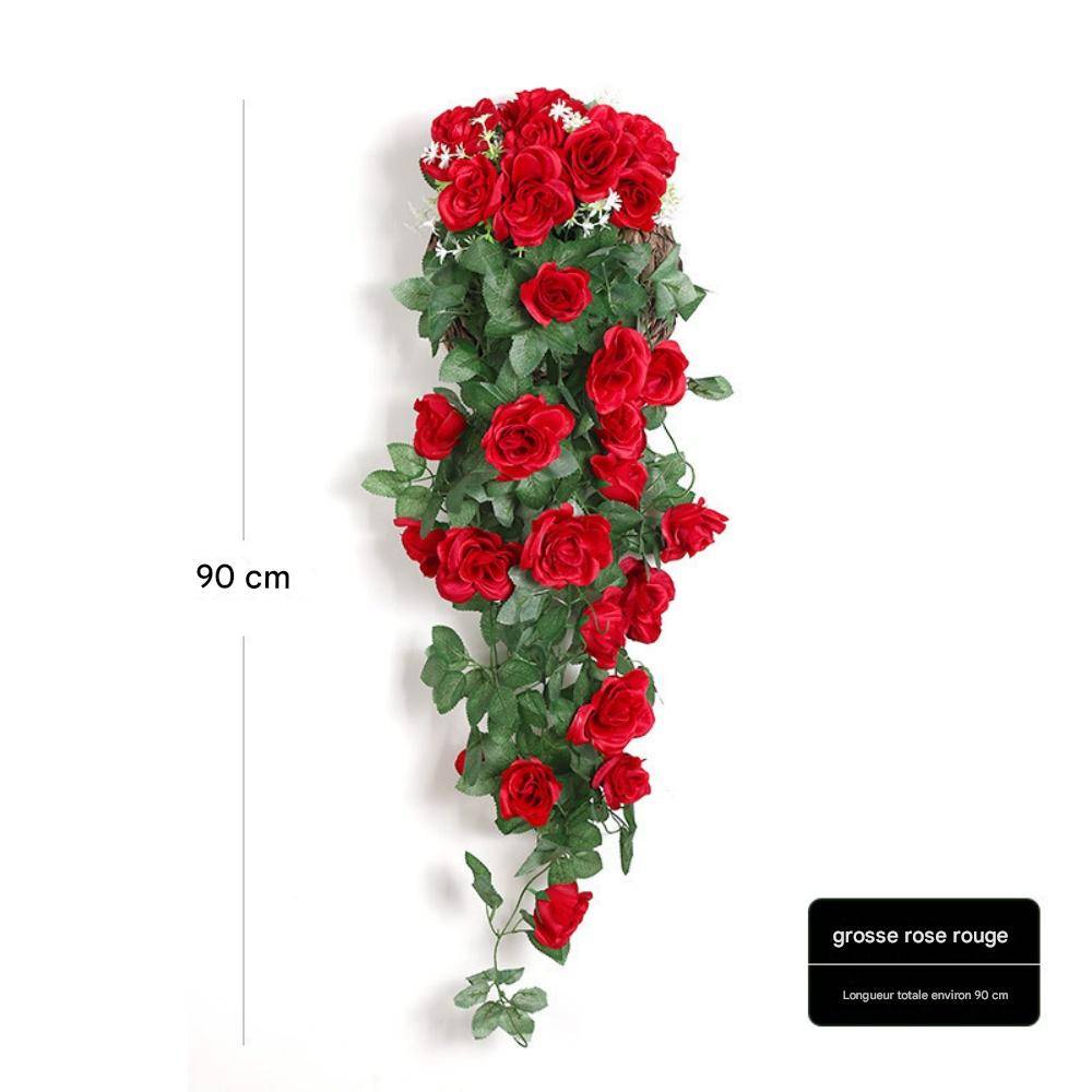 Décoration Murale Roses Artificielles Rouge avec Panier Bambou - Style Rustique pour Intérieur et Mariage - Lytech - Image 2