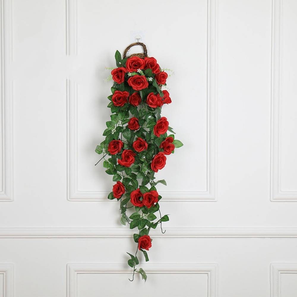 Décoration Murale Roses Artificielles Rouge avec Panier Bambou - Style Rustique pour Intérieur et Mariage - Lytech - Image 1
