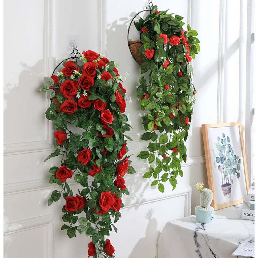 Décoration Murale Roses Artificielles Rouge avec Panier Bambou - Style Rustique pour Intérieur et Mariage - Lytech - Image 4