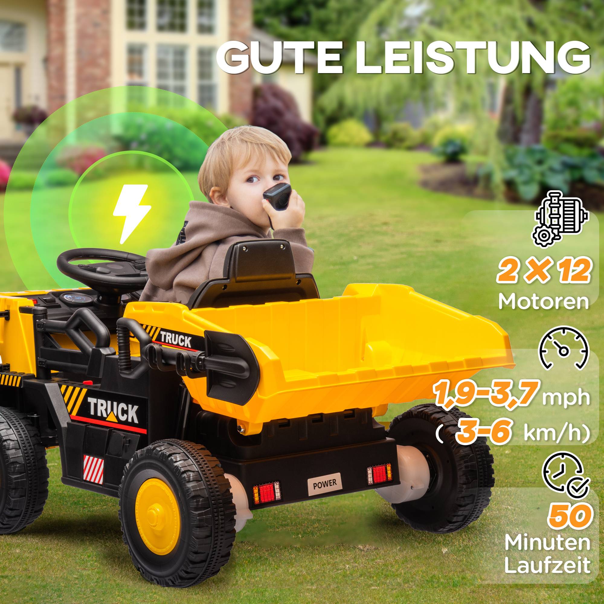 Camion-benne électrique, 3-6 km/h, voiture à pédales, plateforme de chargement basculante, lumières et musique, pour les enfants de 3 à 5 ans - Image 7