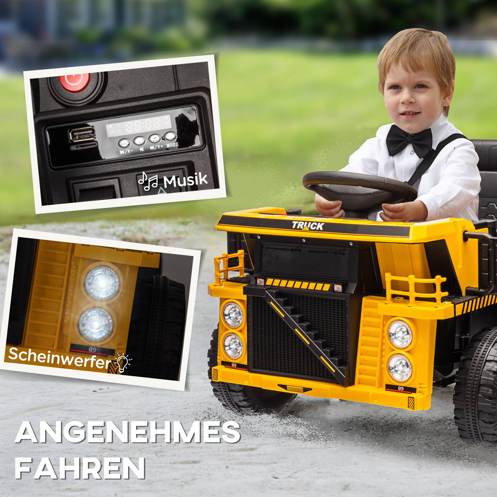 Camion-benne électrique, 3-6 km/h, voiture à pédales, plateforme de chargement basculante, lumières et musique, pour les enfants de 3 à 5 ans - Image 8