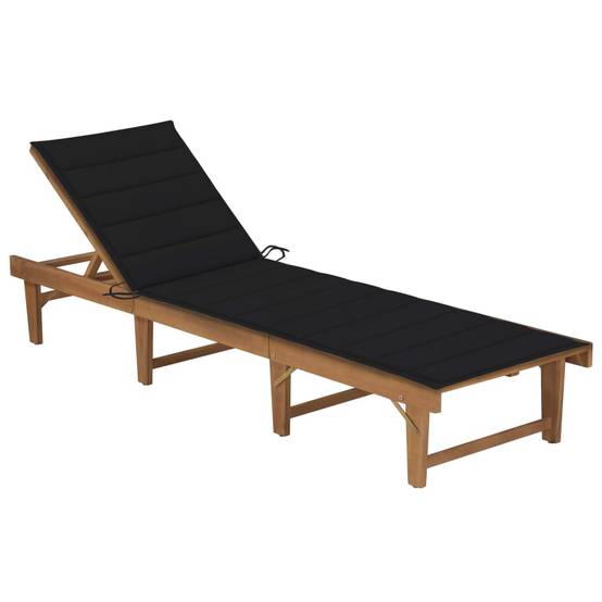 Bain de Soleil Pliable Acacia Huilé Coussin Noir Élégant – ComfortXL Outdoor Living - Image 1