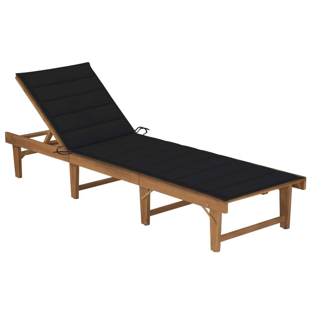 Bain de Soleil Pliable Acacia Huilé Coussin Noir Élégant – ComfortXL Outdoor Living - Image 1
