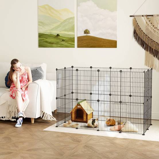 Enclos Modulable Acier Lapin Cobaye Parc Intérieur Grille Métal 120x60x80cm Noir - ComfortXL pet Living - Image 1