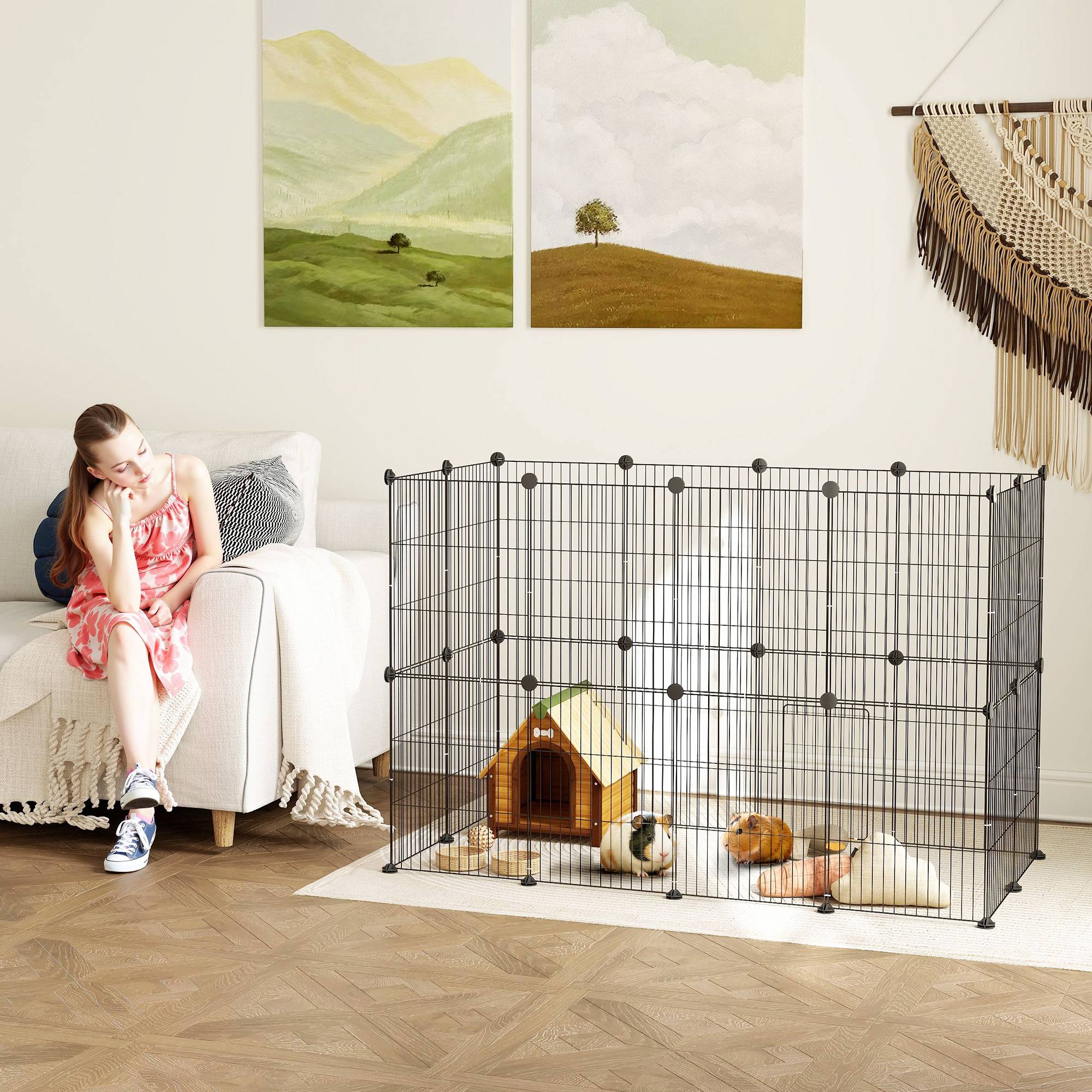 Enclos Modulable Acier Lapin Cobaye Parc Intérieur Grille Métal 120x60x80cm Noir - ComfortXL pet Living - Image 1