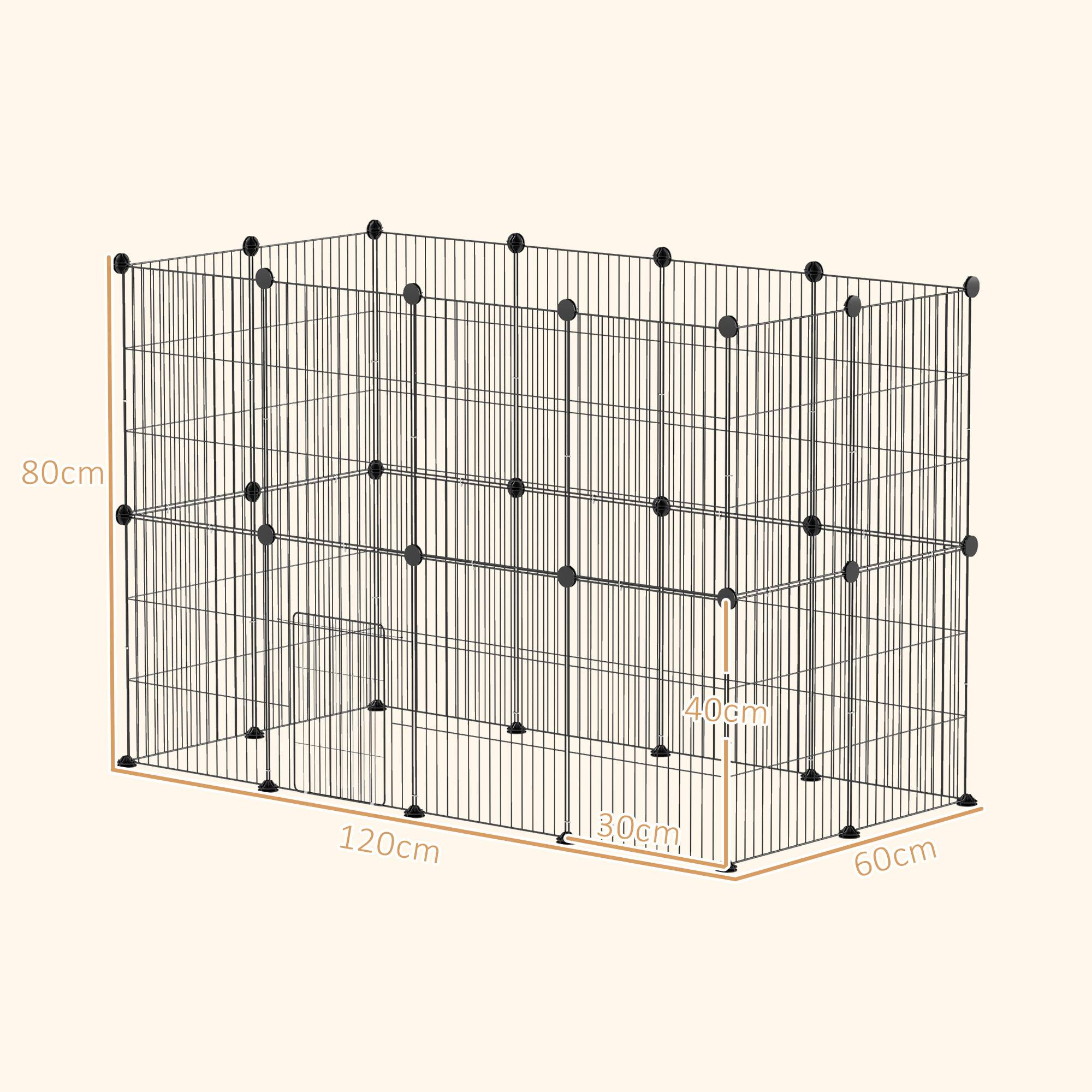 Enclos Modulable Acier Lapin Cobaye Parc Intérieur Grille Métal 120x60x80cm Noir - ComfortXL pet Living - Image 3