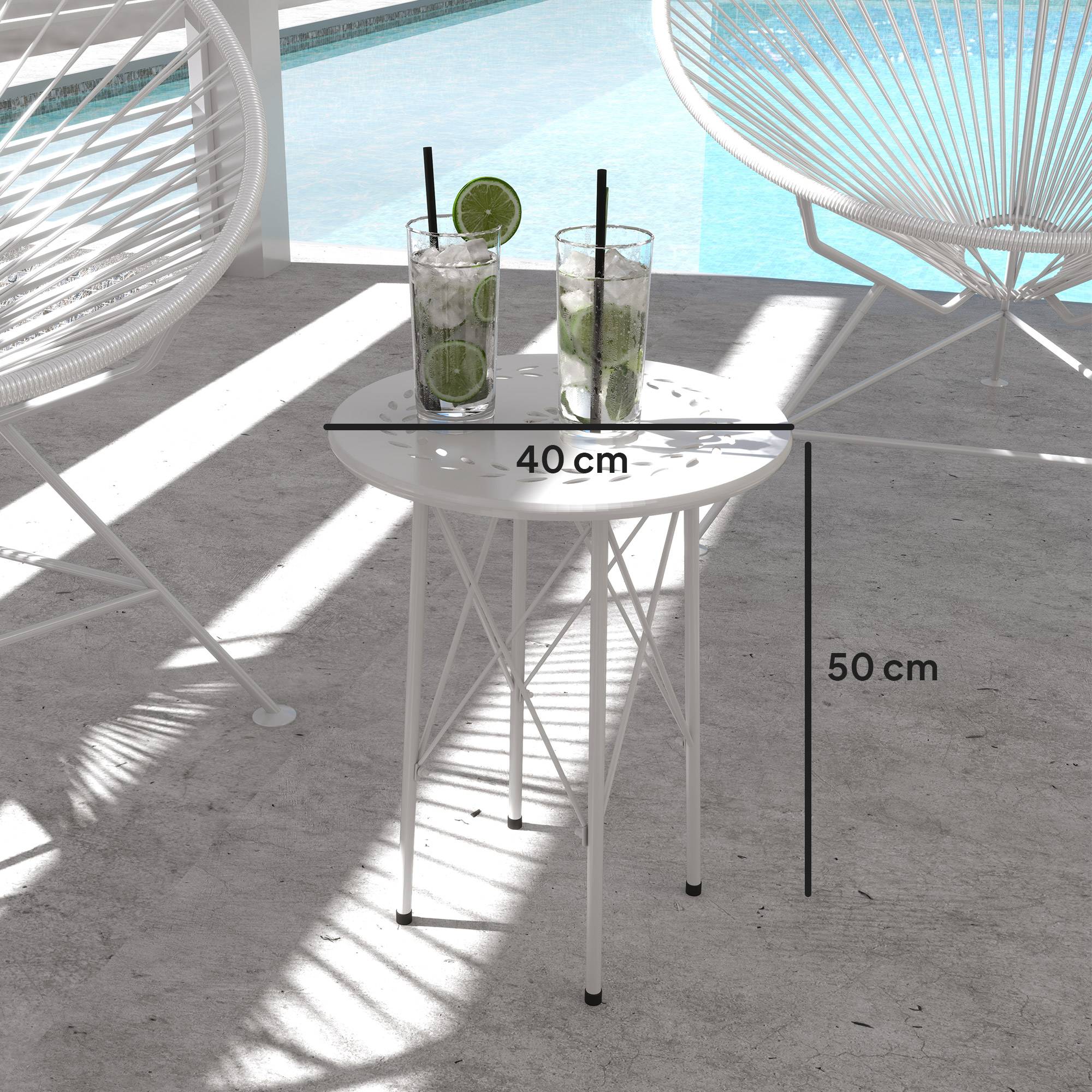 Table blanche acier floral pieds réglables structure X Ø40x50cm - Image 5