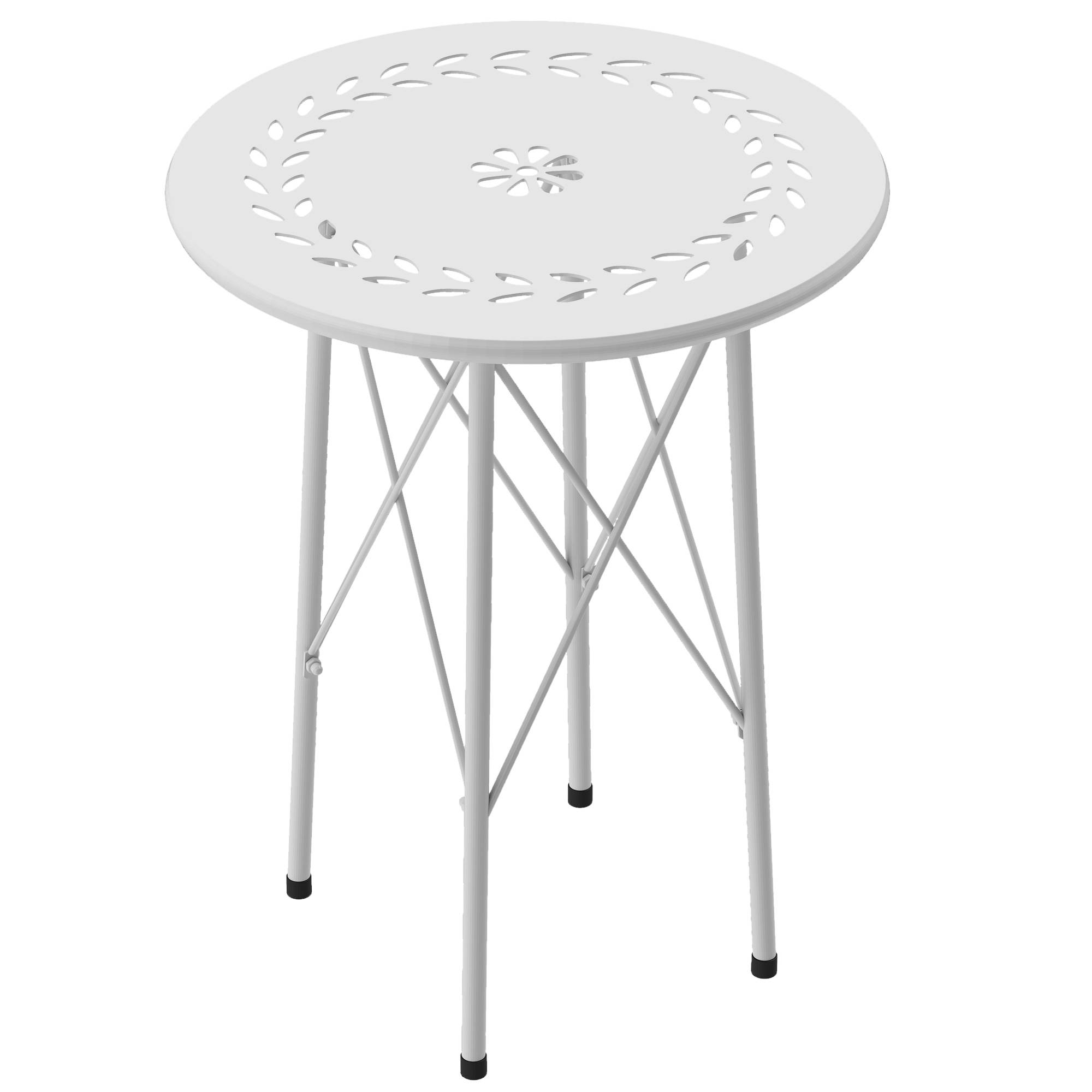 Table blanche acier floral pieds réglables structure X Ø40x50cm - Image 2