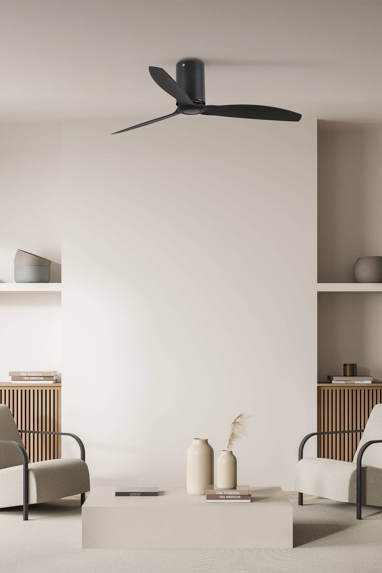 Ventilateur de plafond noir mat en metal avec telecommande 6 vitesses silencieux