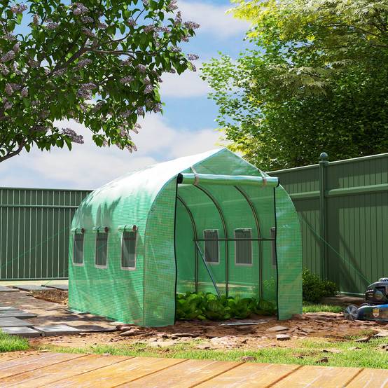 Serre Tunnel de Jardin 6m² Fer Galvanisé 6 Fenêtres Vert 295x195x196cm - ComfortXL Outdoor Living - Image 4
