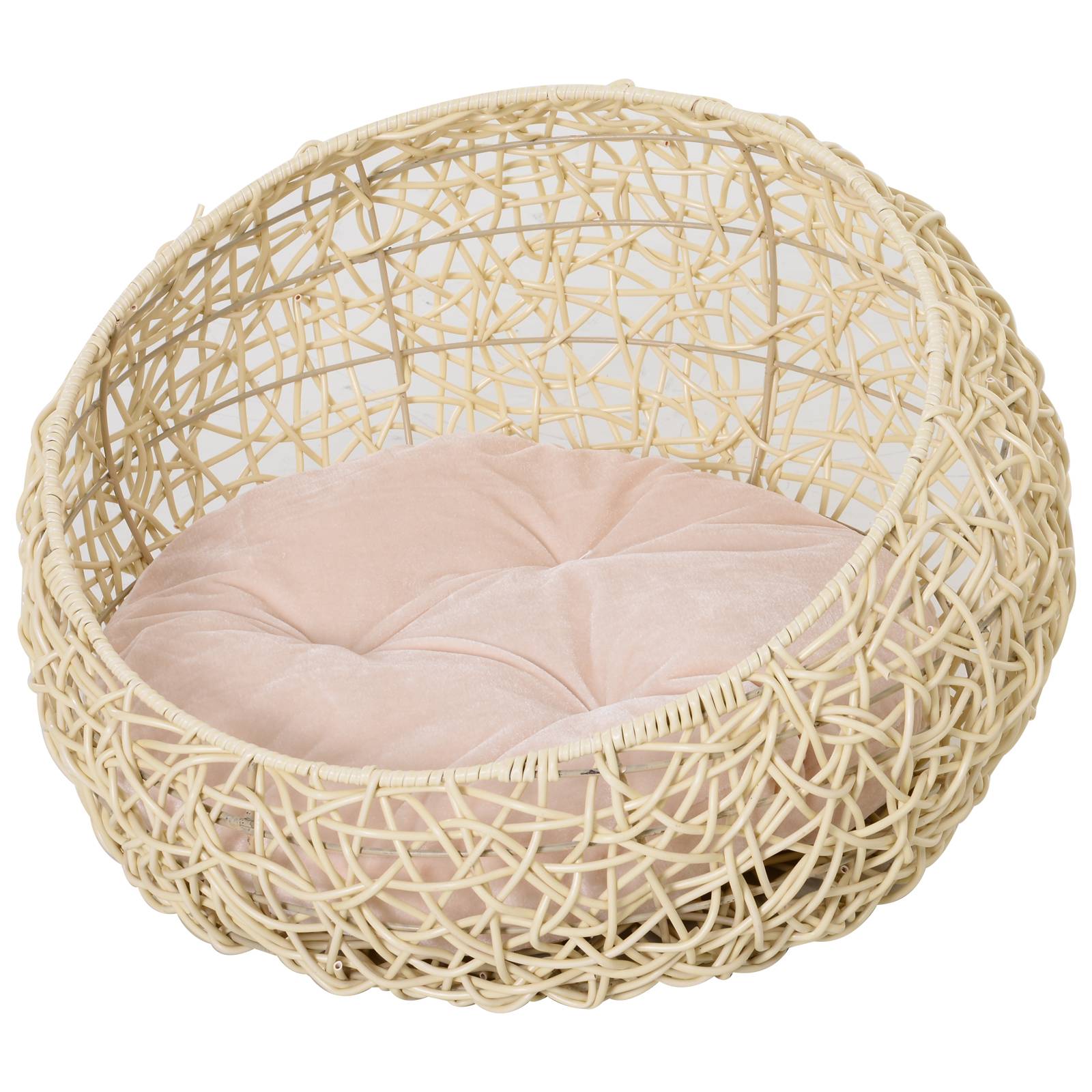 Grotte pour chat en rotin, lit pour chat, maison pour chat avec coussin, tente pour chat, niche pour chats et chiens, beige, Ø56 x 35 cm - Image 1