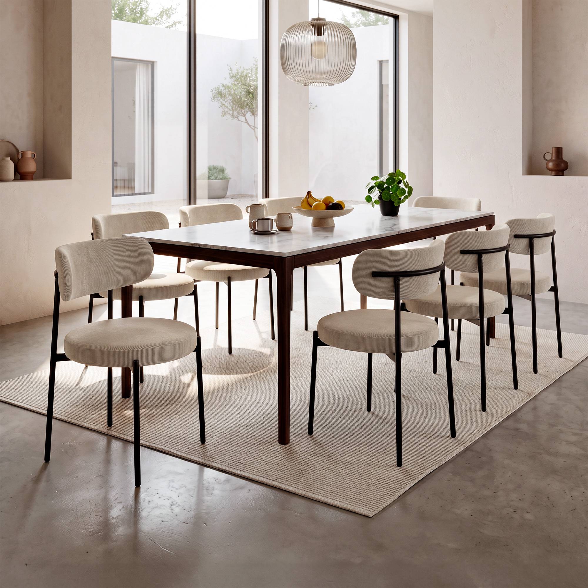Sicaan Lot de 8 chaises rembourrées velours côtelé beige et pieds métal noir IRIS - Image 1