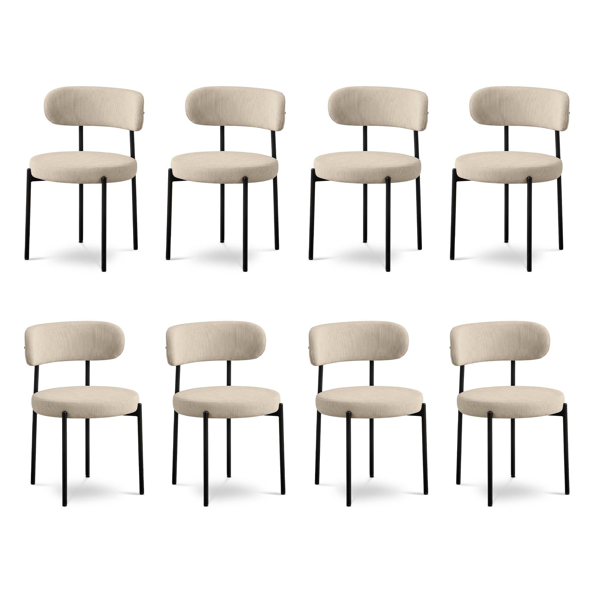 Sicaan Lot de 8 chaises rembourrées velours côtelé beige et pieds métal noir IRIS - Image 2