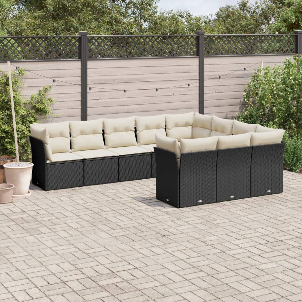 Vidaxl - Salon de jardin 10 pcs avec coussins noir résine tressée vidaXL 3218216 - Image 1