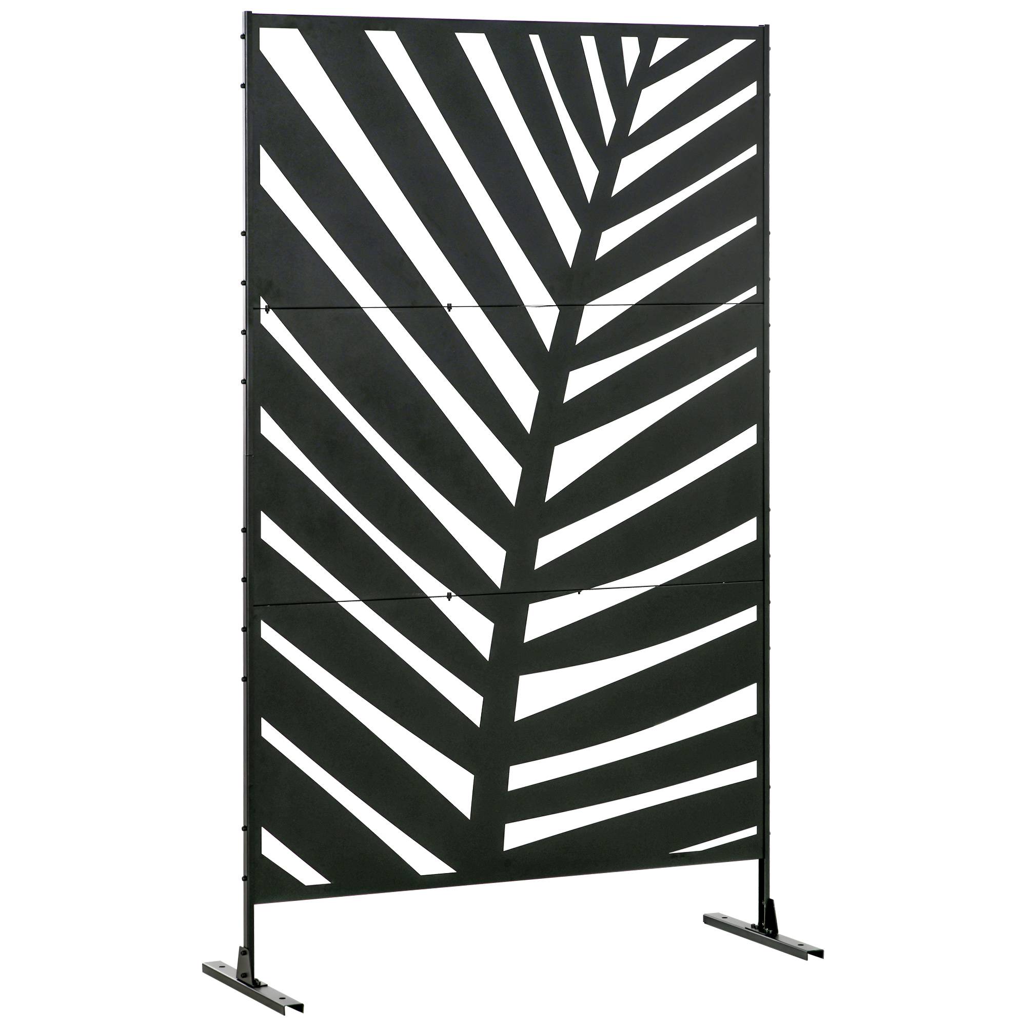 Paravent séparateur de jardin balcon décoratif extérieur à motif végétal en acier 122 x 45 x 198 cm noir - Image 1