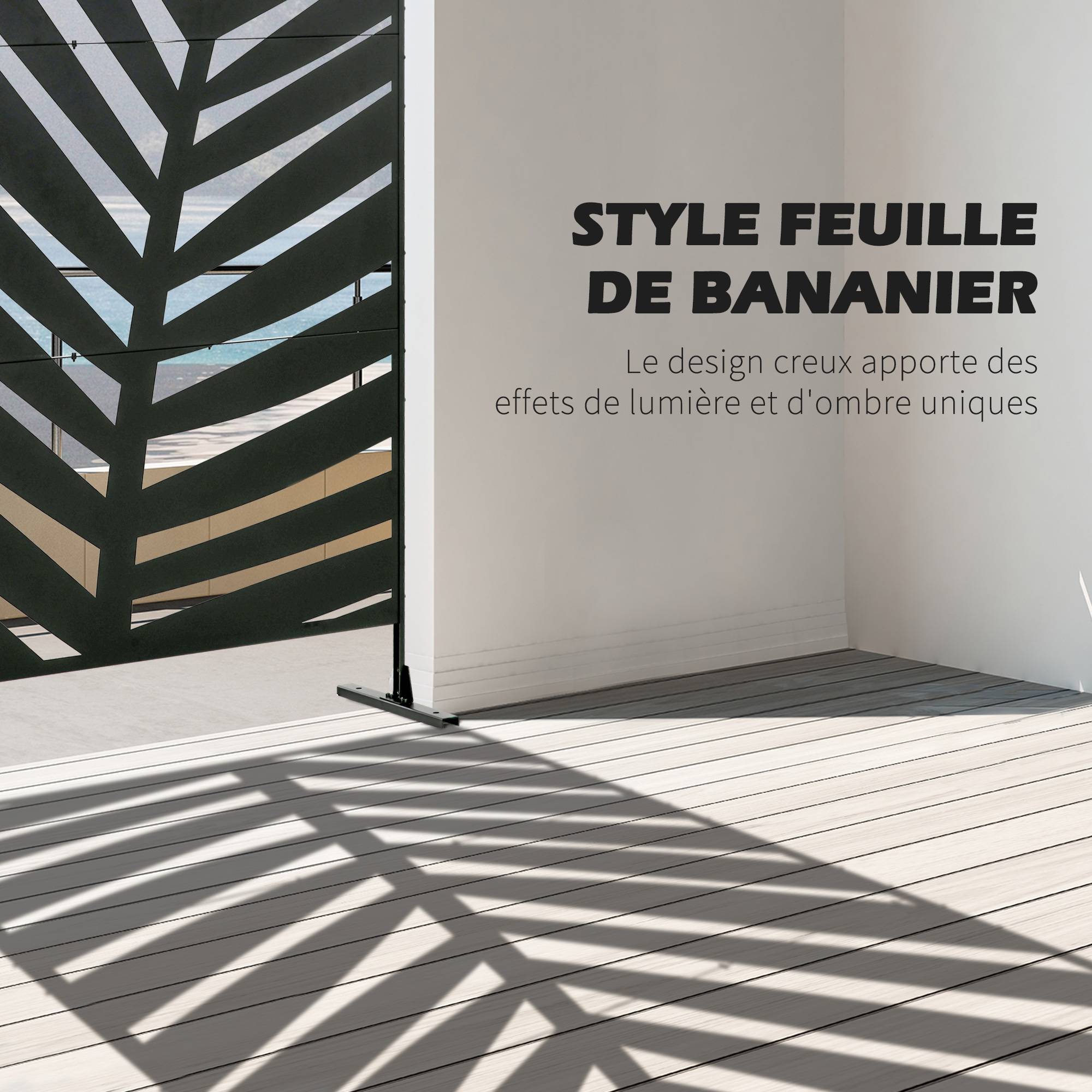 Paravent séparateur de jardin balcon décoratif extérieur à motif végétal en acier 122 x 45 x 198 cm noir - Image 6