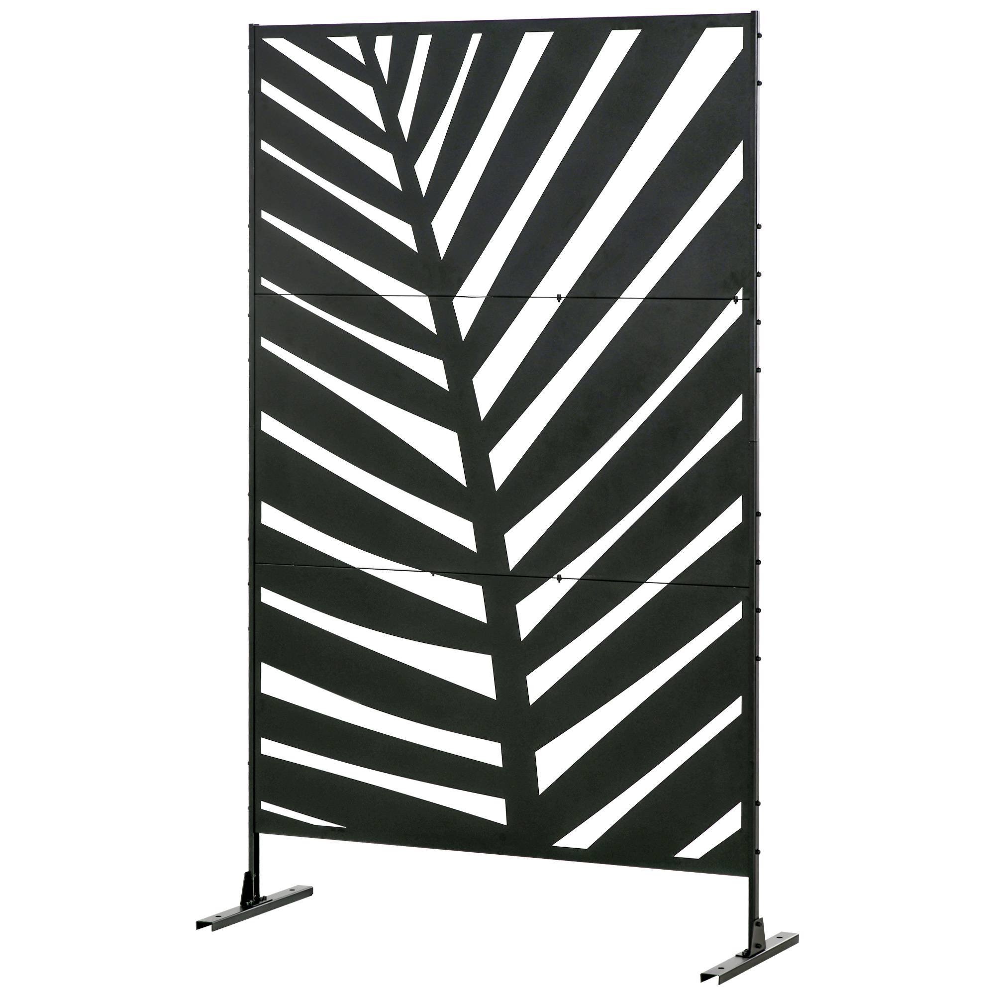 Paravent séparateur de jardin balcon décoratif extérieur à motif végétal en acier 122 x 45 x 198 cm noir - Image 2