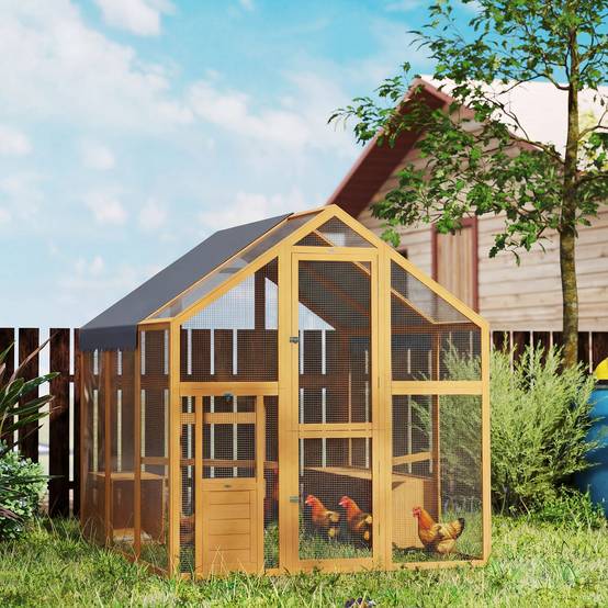 Poulailler 3,07㎡ en bois avec enclos, bâche étanche et serrure pour 6-8 poules 1,7 x 1,8 x 1,8 m - Image 4
