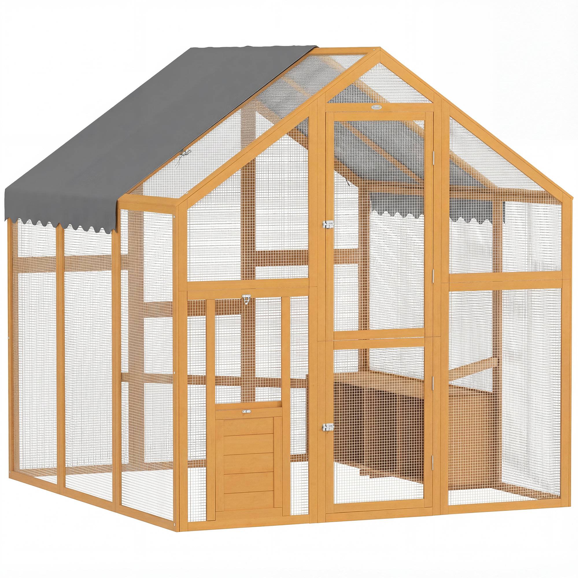 Poulailler 3,07㎡ en bois avec enclos, bâche étanche et serrure pour 6-8 poules 1,7 x 1,8 x 1,8 m - Image 2