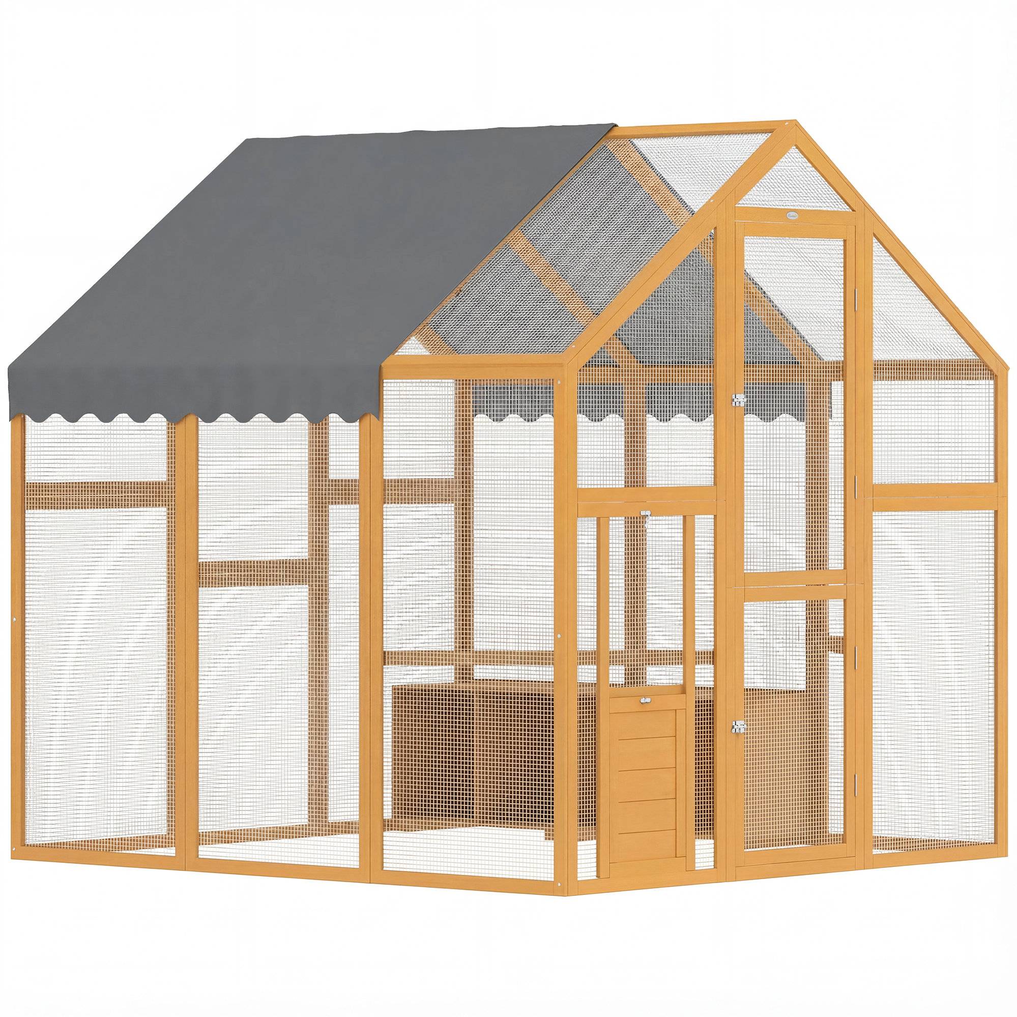 Poulailler 3,07㎡ en bois avec enclos, bâche étanche et serrure pour 6-8 poules 1,7 x 1,8 x 1,8 m - Image 1