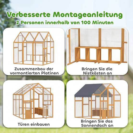 Poulailler 3,07㎡ en bois avec enclos, bâche étanche et serrure pour 6-8 poules 1,7 x 1,8 x 1,8 m - Image 6