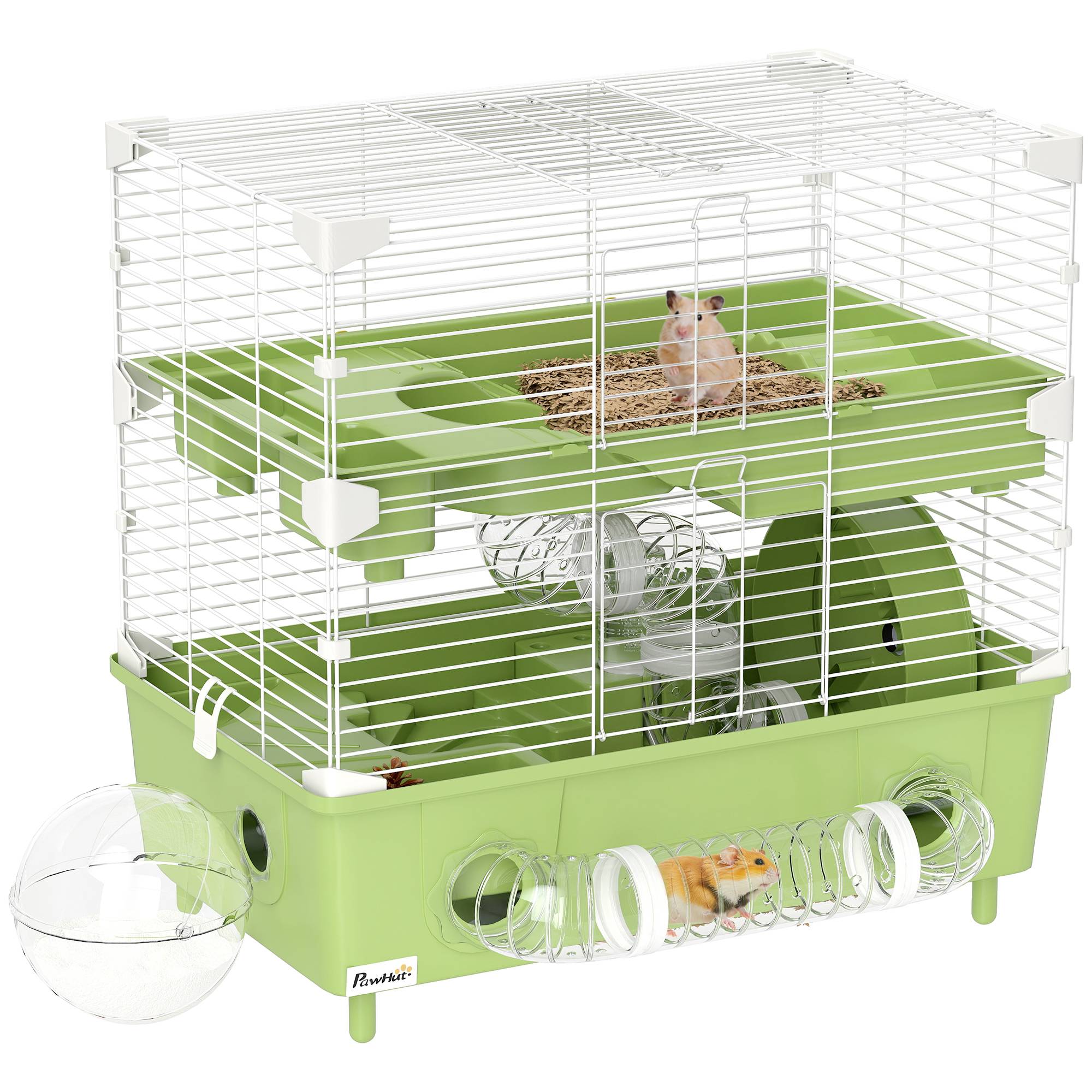 Sans Marque - Cage hamster 2 niveaux roue course salle bain sable hamster nain 44,5x28x44 cm vert - Image 1