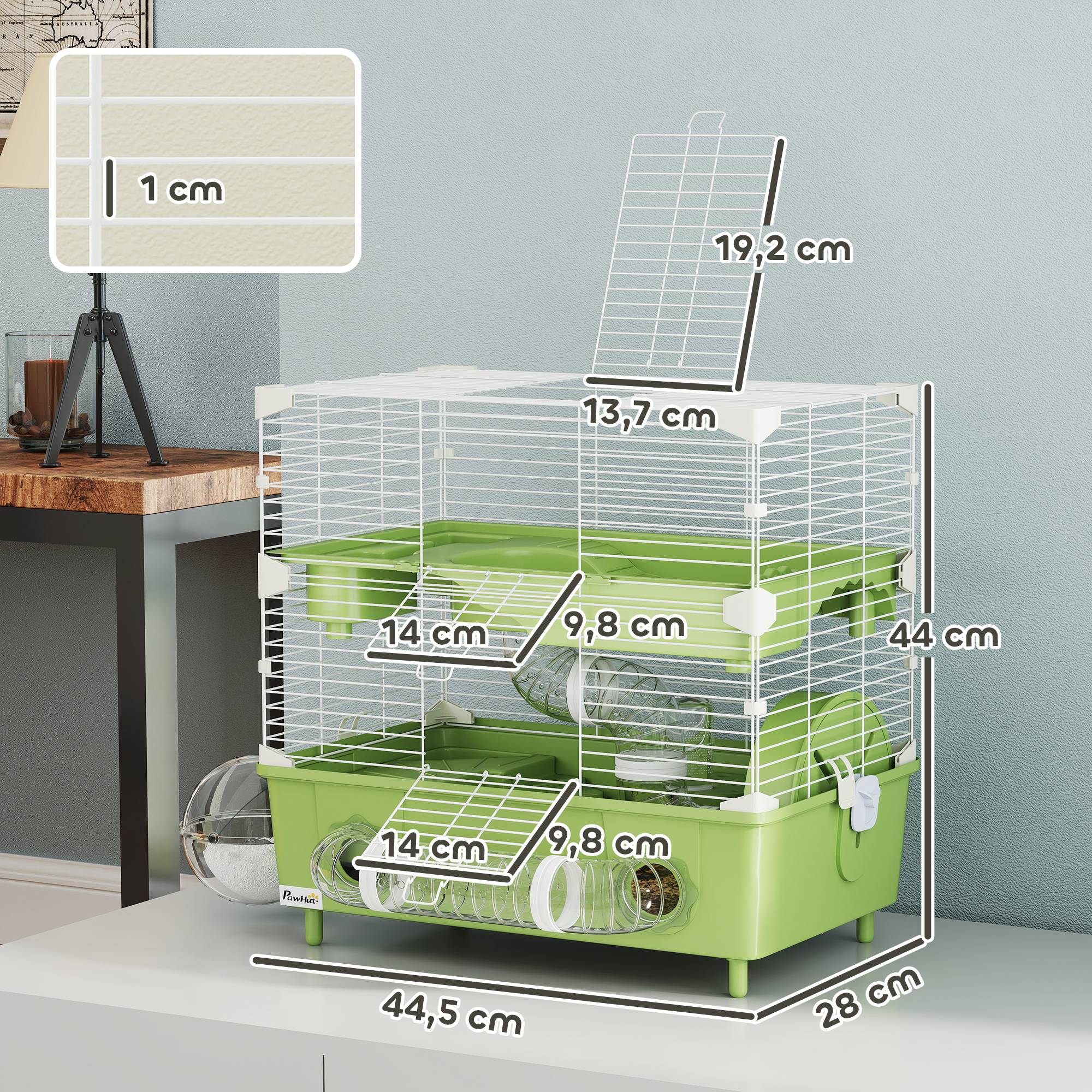 Sans Marque - Cage hamster 2 niveaux roue course salle bain sable hamster nain 44,5x28x44 cm vert - Image 5