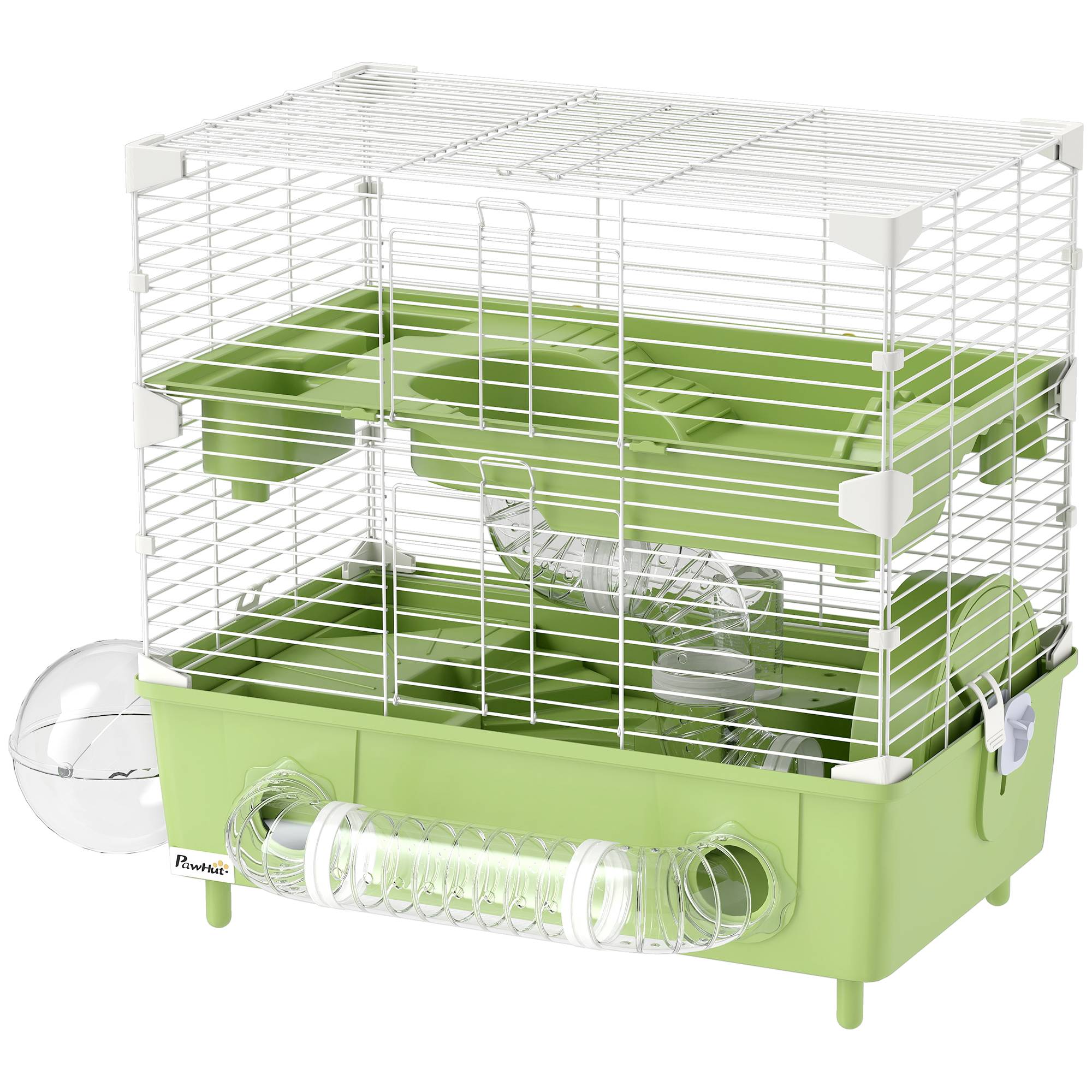 Sans Marque - Cage hamster 2 niveaux roue course salle bain sable hamster nain 44,5x28x44 cm vert - Image 2