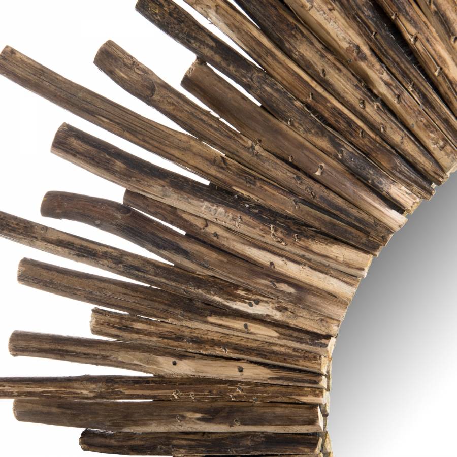 Macabane - LALY - Miroir rond marron 90x90cm soleil branches bois teck - Image 3