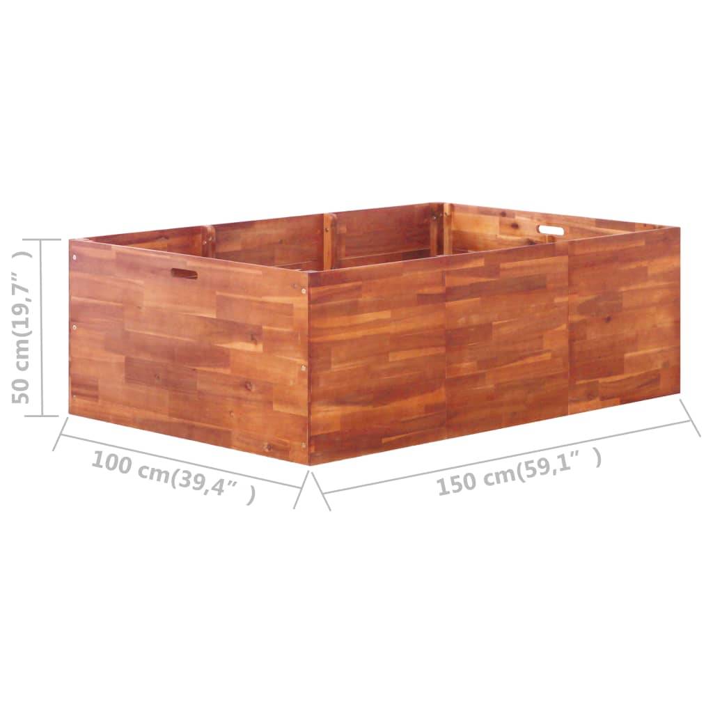 Jardinière lit surélevé plantes fleurs jardin 150 x 100 x 50 cm bois d'acacia - Image 6