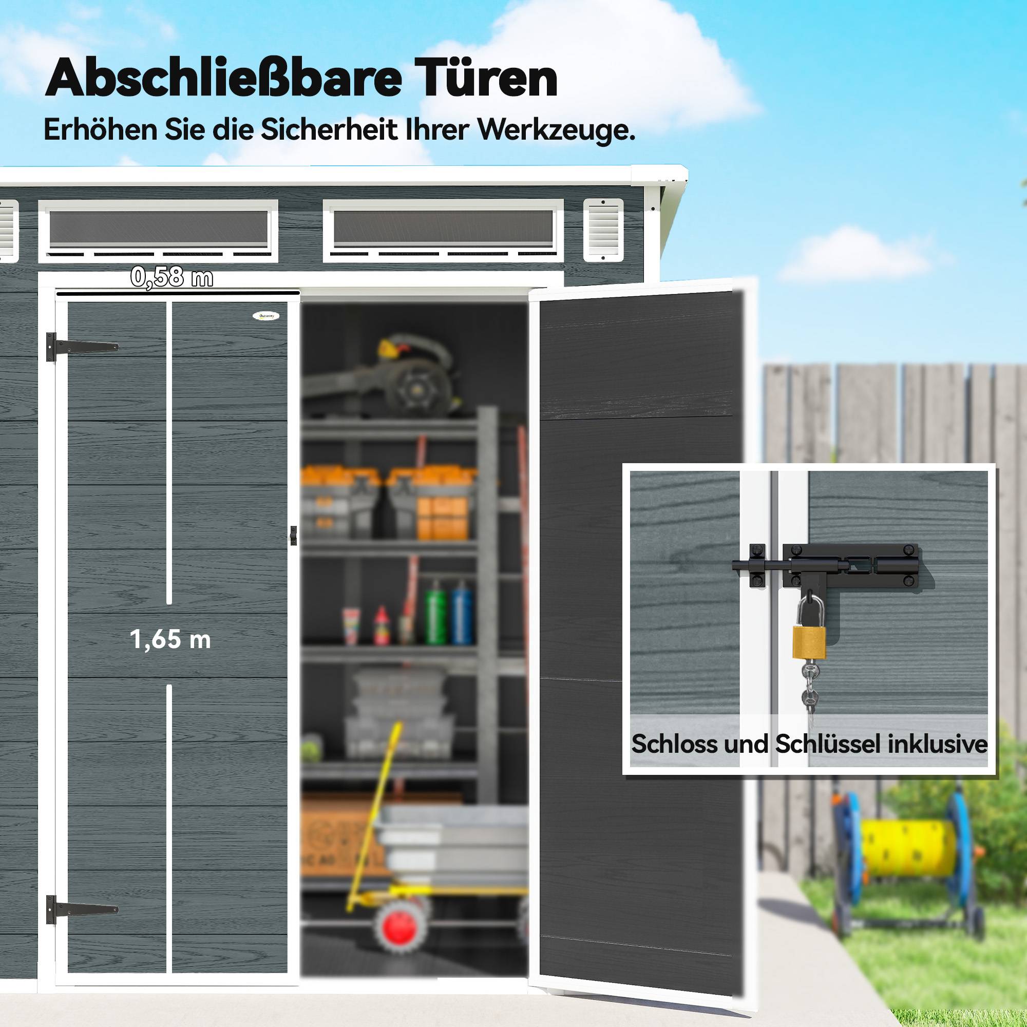 ComfortXL - Abri de jardin plastique 182 x 182 cm effet bois avec double porte rangement sécurisé - ComfortXL Outdoor Living - Image 8