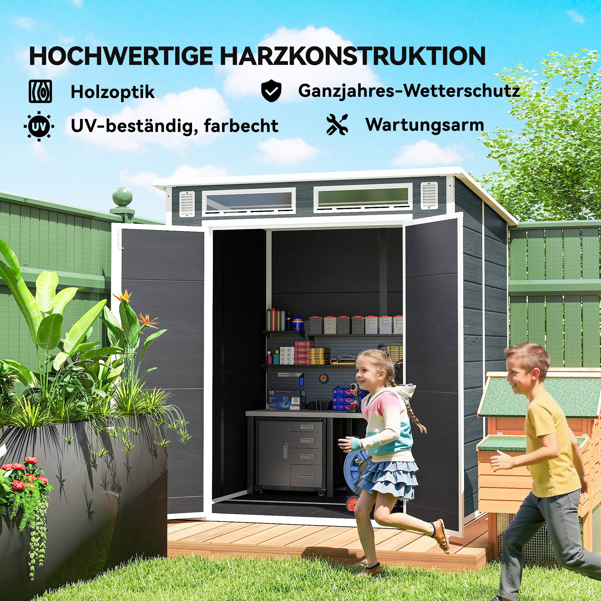 ComfortXL - Abri de jardin plastique 182 x 182 cm effet bois avec double porte rangement sécurisé - ComfortXL Outdoor Living - Image 10