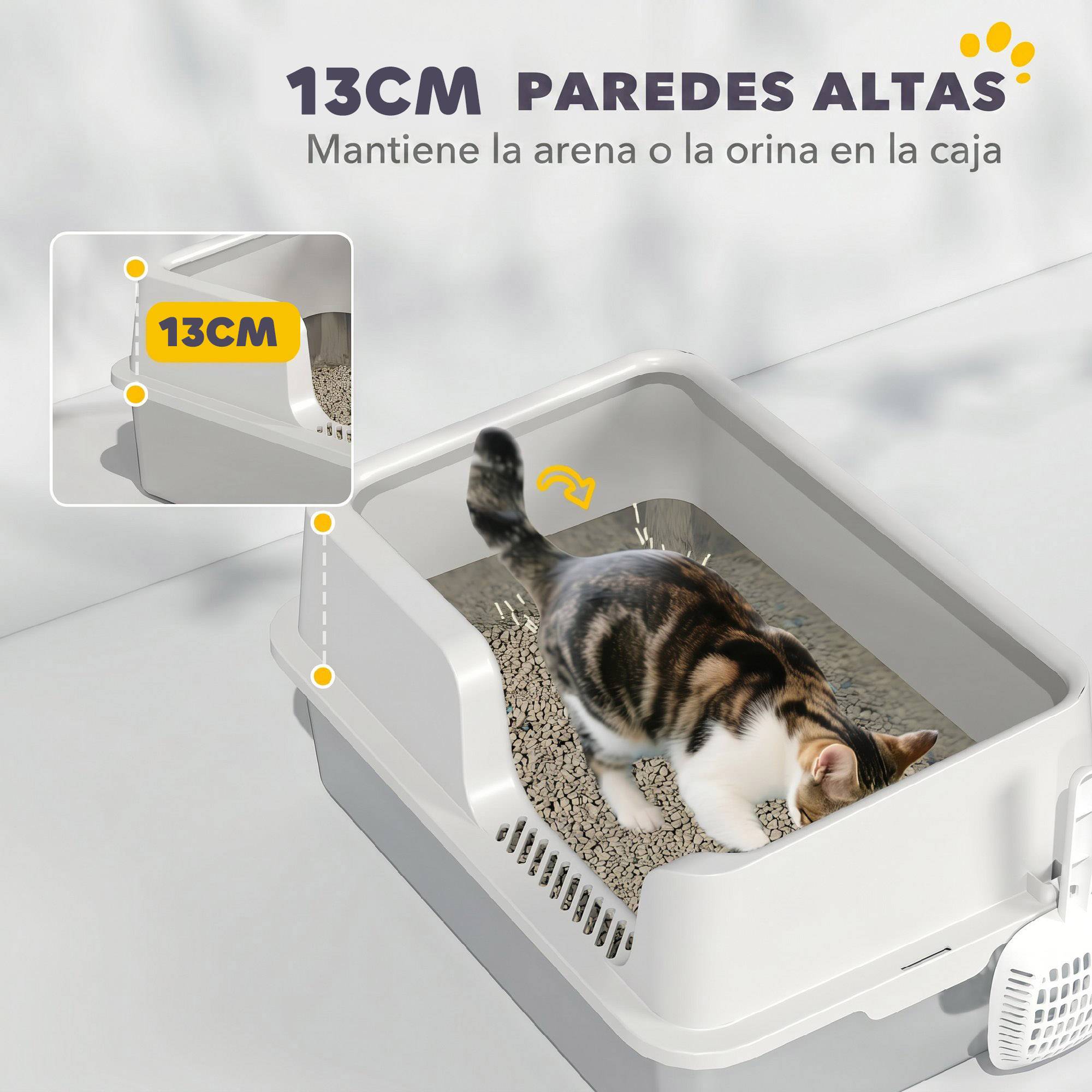 Bac à litière XL en acier inoxydable, grand bac à litière avec rebord haut et pelle, gris clair - Image 6