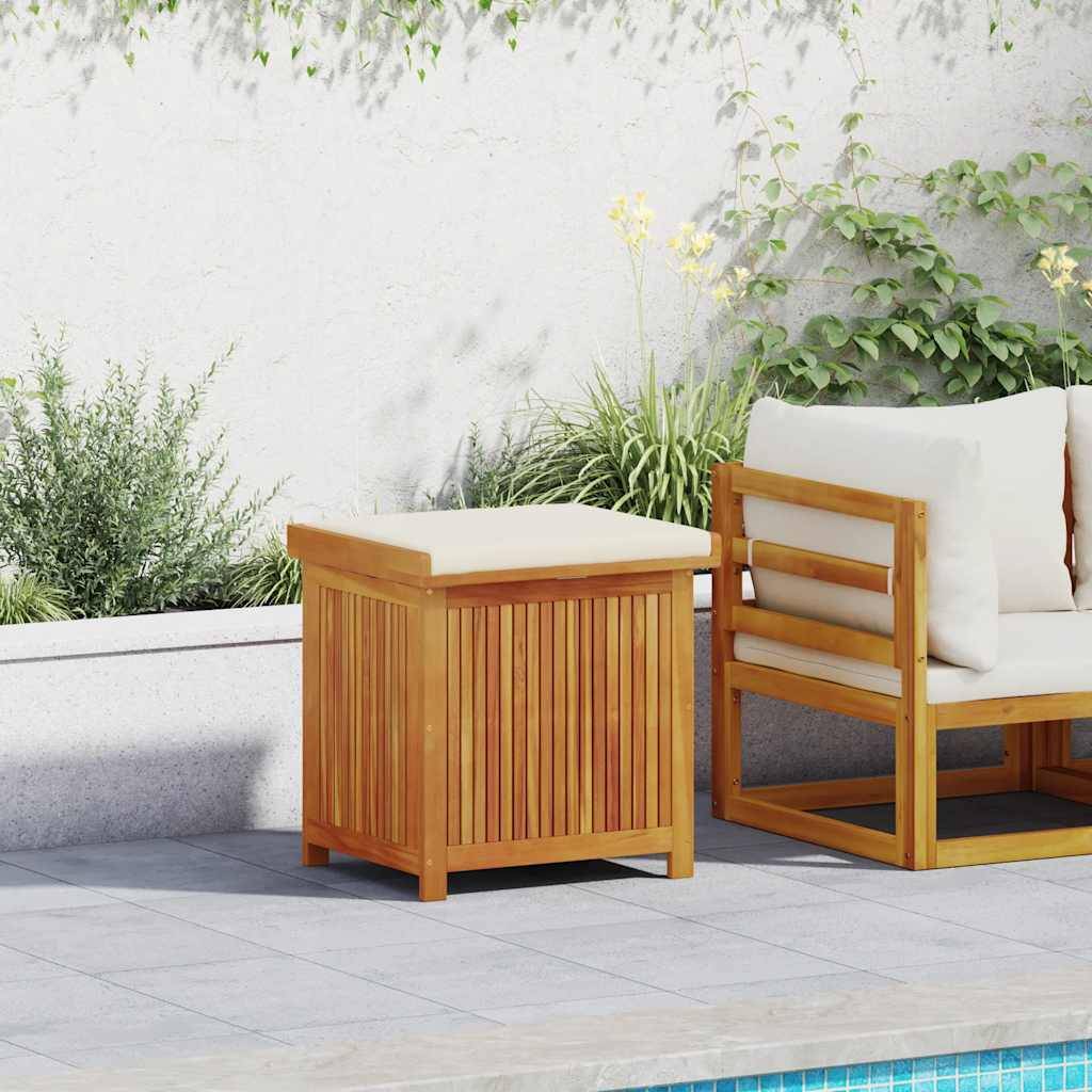Banc Coffre à Coussins Bois d'Acacia Massif Imperméable avec Assise Crème pour Jardin Terrasse Brun 60x50x61 cm – ComfortXL Outdoor Living - Image 1