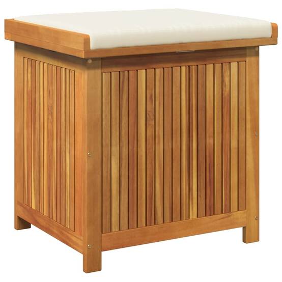 Banc Coffre à Coussins Bois d'Acacia Massif Imperméable avec Assise Crème pour Jardin Terrasse Brun 60x50x61 cm – ComfortXL Outdoor Living - Image 2