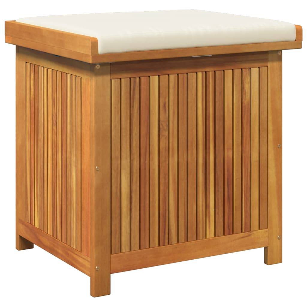 Banc Coffre à Coussins Bois d'Acacia Massif Imperméable avec Assise Crème pour Jardin Terrasse Brun 60x50x61 cm – ComfortXL Outdoor Living - Image 2