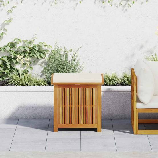 Banc Coffre à Coussins Bois d'Acacia Massif Imperméable avec Assise Crème pour Jardin Terrasse Brun 60x50x61 cm – ComfortXL Outdoor Living - Image 3
