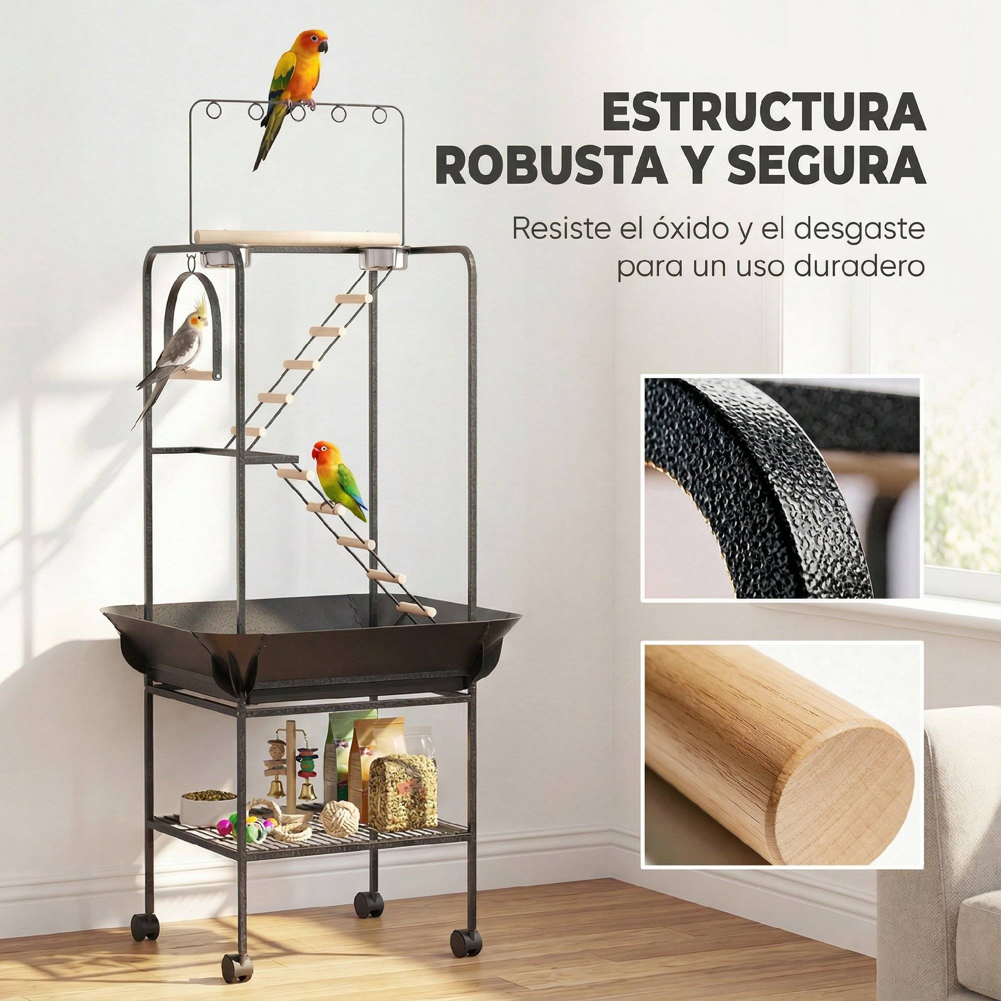 ComfortXL - Perchoir aire de jeux oiseaux acier 63 x 63 x 163 cm perroquets mobile sur roulettes - ComfortXL Outdoor Living - Image 9