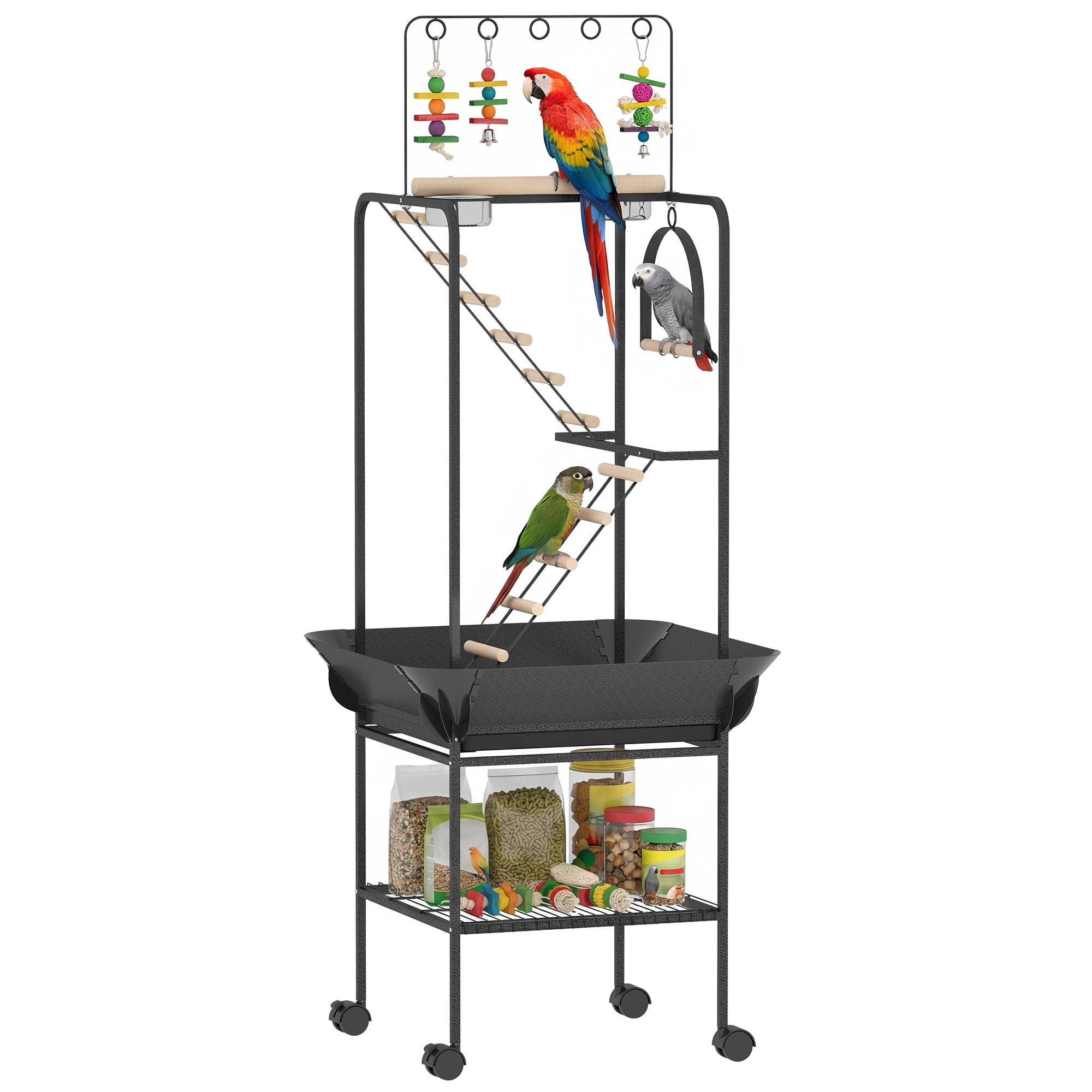 ComfortXL - Perchoir aire de jeux oiseaux acier 63 x 63 x 163 cm perroquets mobile sur roulettes - ComfortXL Outdoor Living - Image 1